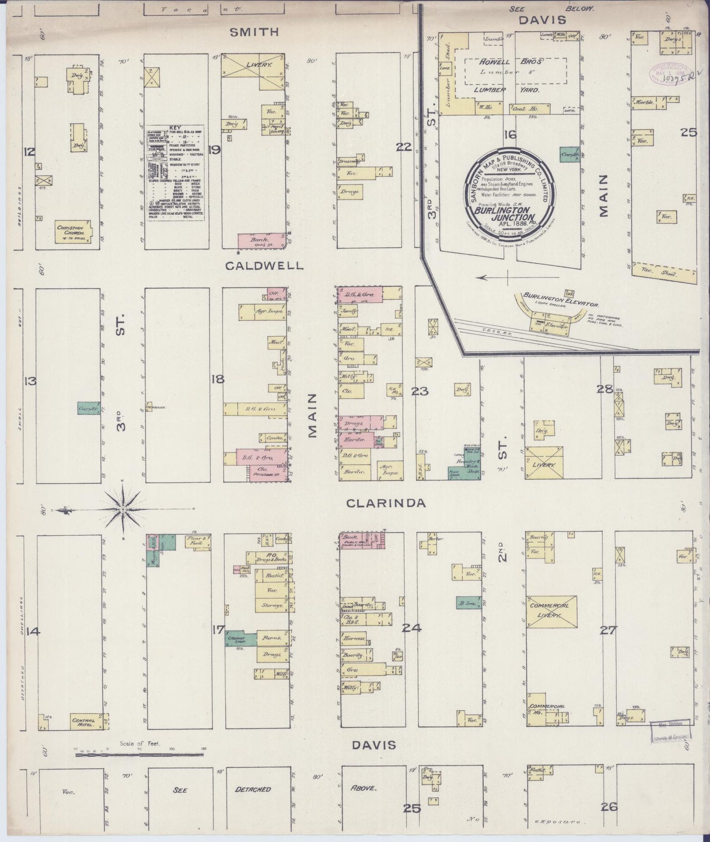 Sanborn Fire Insurance Map from Burlington Junction, Nodaway County, Missouri (1886), Sheet #0001 - Historic Sanborn Fire Insurance Map Print, vintage old map wall art, antique decor, genealogy gift, Missouri Missouri map