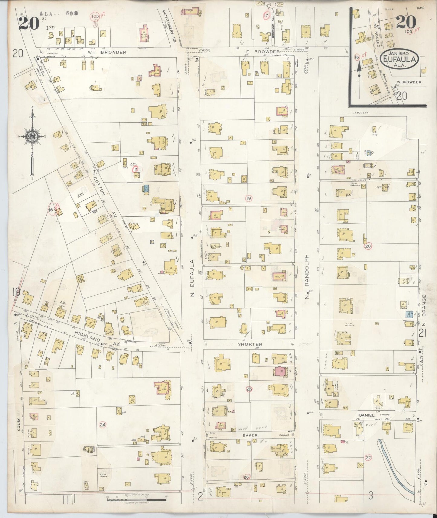 Sanborn Fire Insurance Map from Eufaula, Barbour County, Alabama (1950), Sheet #0020 - Historic Sanborn Fire Insurance Map Print, vintage old map wall art, antique decor, genealogy gift, Alabama Alabama map