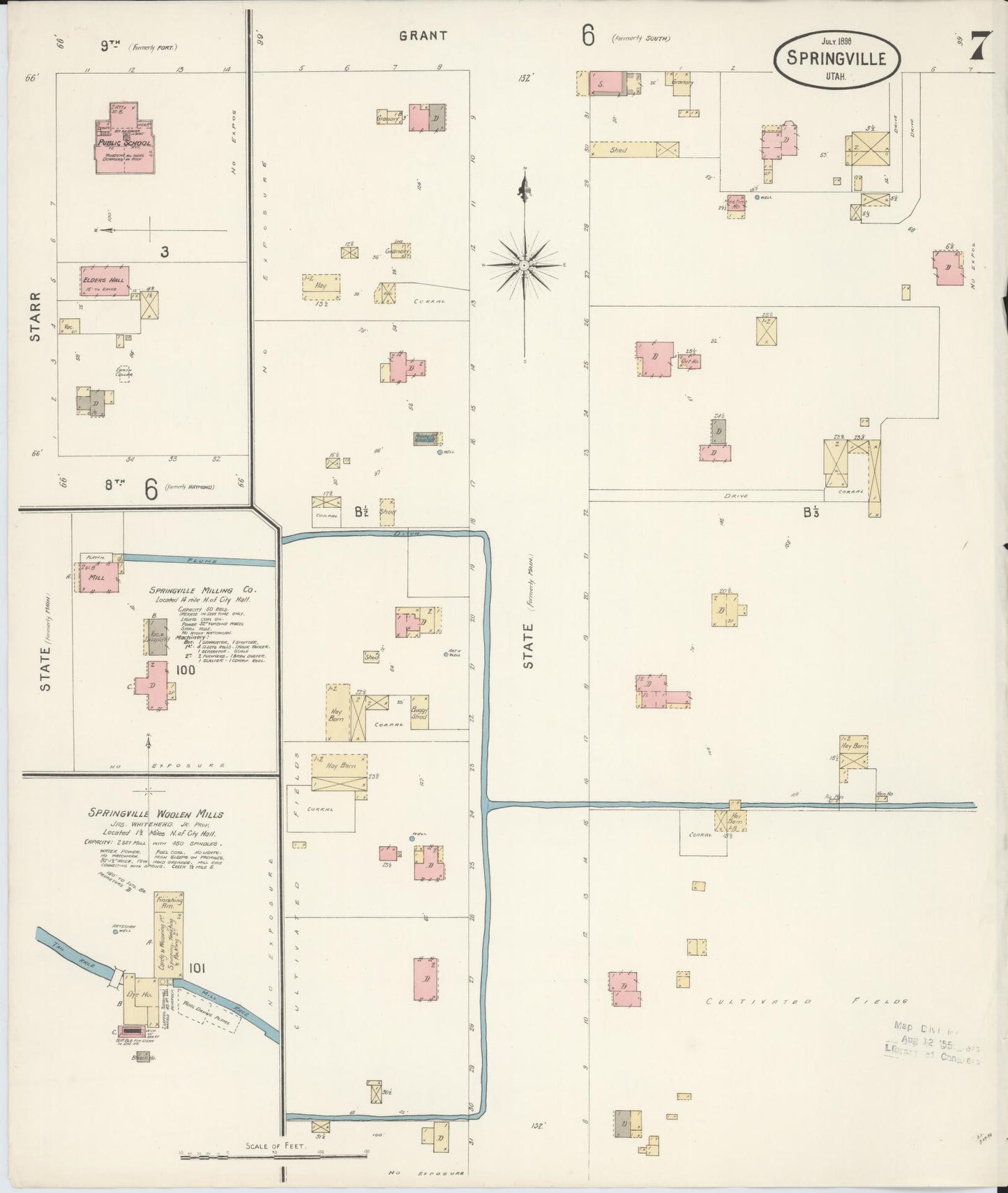 Sanborn Fire Insurance Map from Springville, Utah County, Utah (1898), Sheet #0007 - Historic Sanborn Fire Insurance Map Print, vintage old map wall art, antique decor, genealogy gift, Springville Utah map