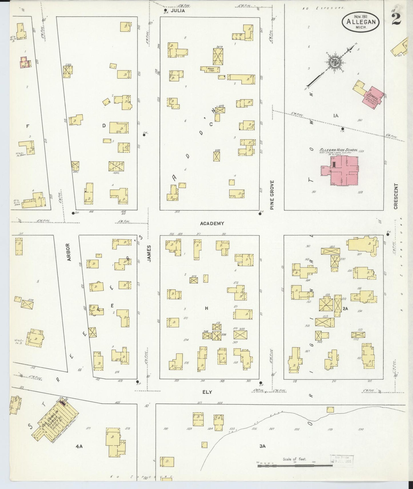 Sanborn Fire Insurance Map from Allegan, Allegan County, Michigan (1911), Sheet #0002 - Historic Sanborn Fire Insurance Map Print, vintage old map wall art, antique decor, genealogy gift, Michigan Michigan map