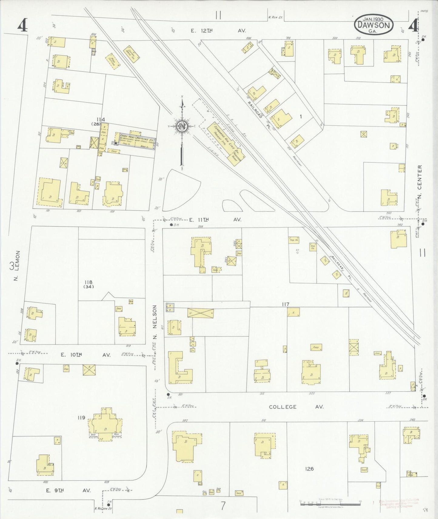 Sanborn Fire Insurance Map from Dawson, Terrell County, Georgia (1930), Sheet #0004 - Historic Sanborn Fire Insurance Map Print, vintage old map wall art, antique decor, genealogy gift, Georgia Georgia map