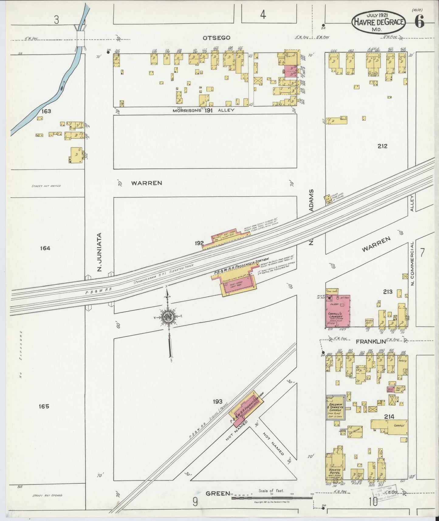 Sanborn Fire Insurance Map from Havre De Grace, Harford County, Maryland (1921), Sheet #0006 - Historic Sanborn Fire Insurance Map Print, vintage old map wall art