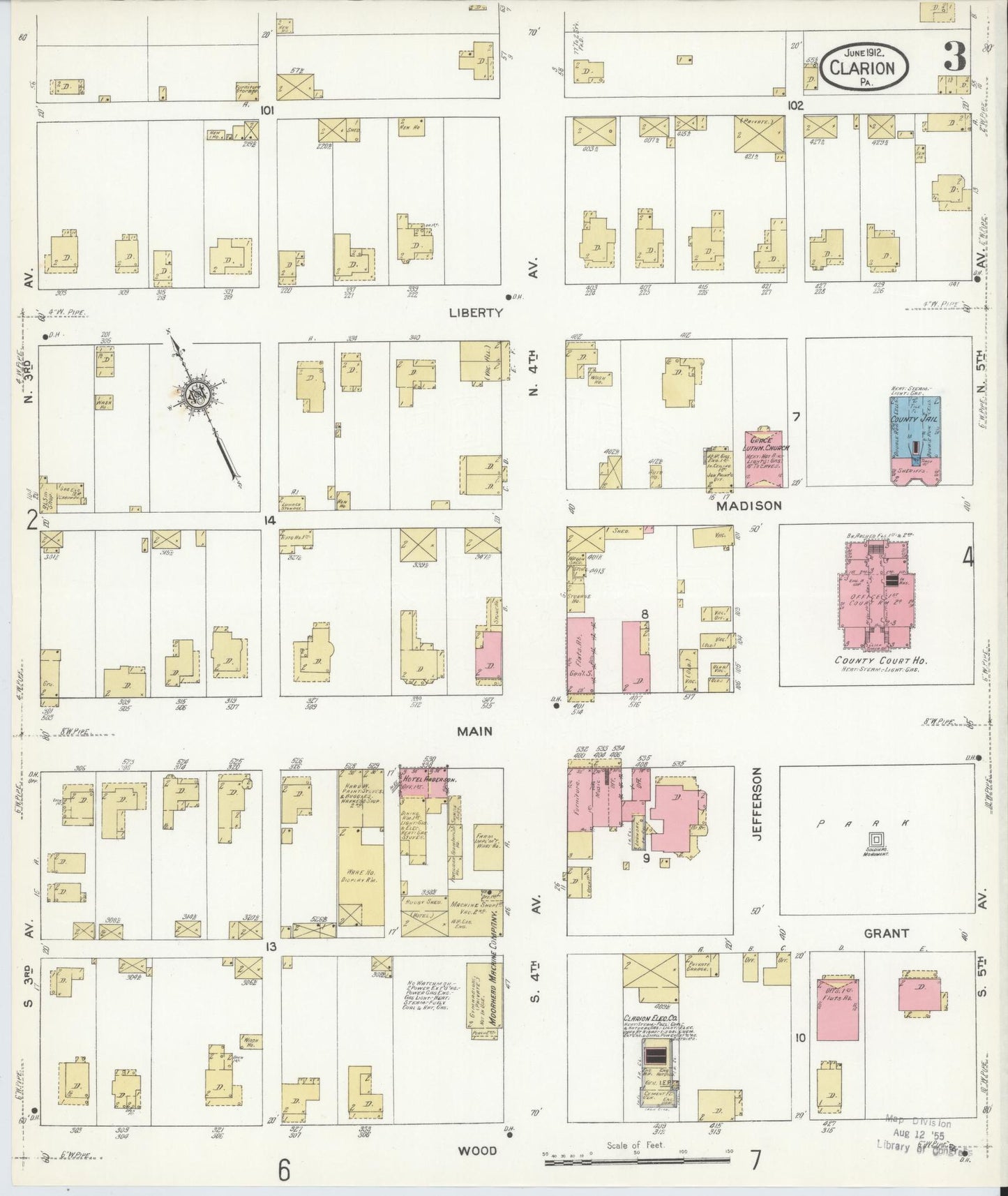Sanborn Fire Insurance Map from Clarion, Clarion County, Pennsylvania (1912), Sheet #0003 - Historic Sanborn Fire Insurance Map Print, vintage old map wall art, antique decor, genealogy gift, Pennsylvania Pennsylvania map