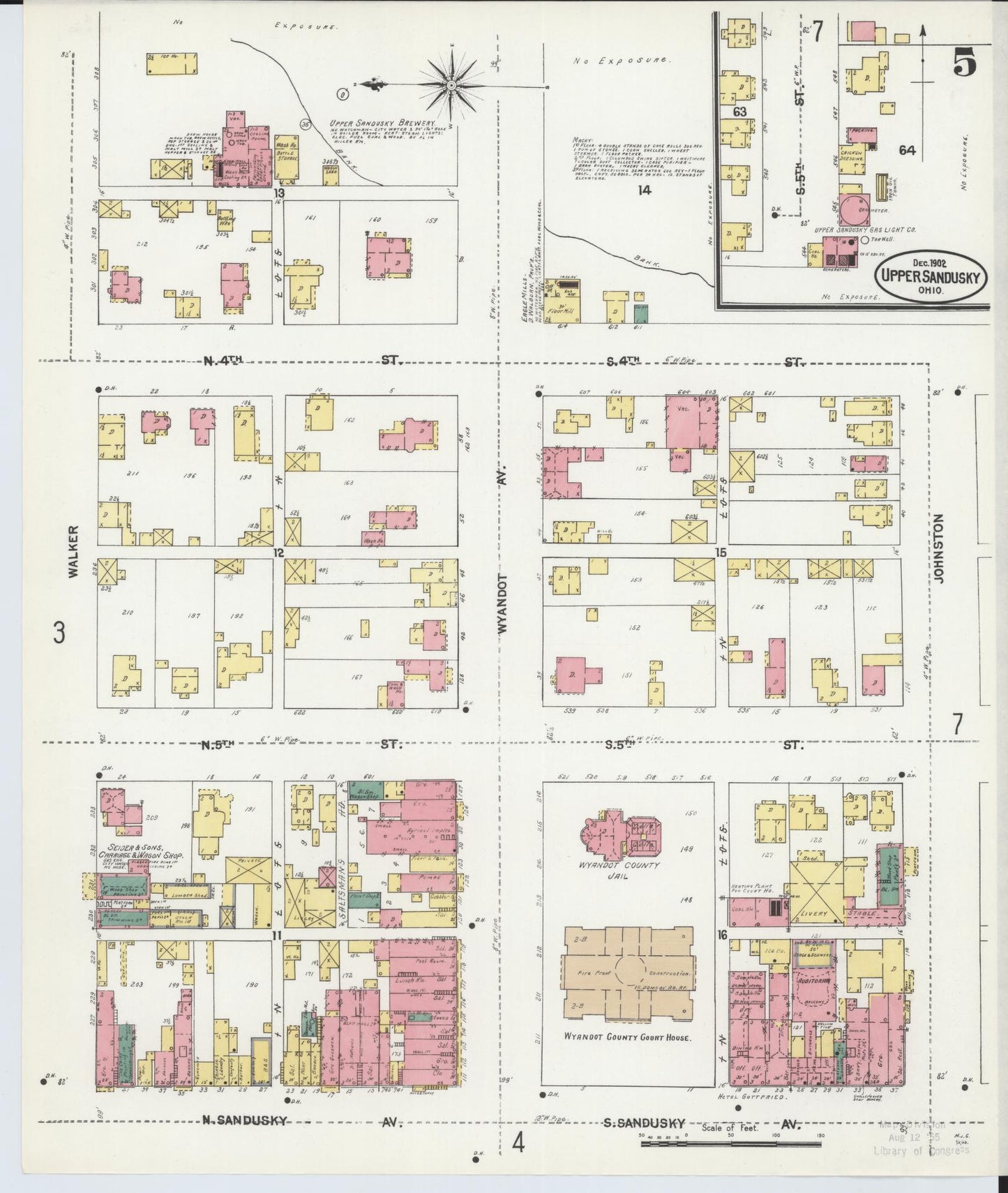 Sanborn Fire Insurance Map from Upper Sandusky, Wyandot County, Ohio (1902), Sheet #0005 - Historic Sanborn Fire Insurance Map Print, vintage old map wall art, antique decor, genealogy gift, Ohio Ohio map