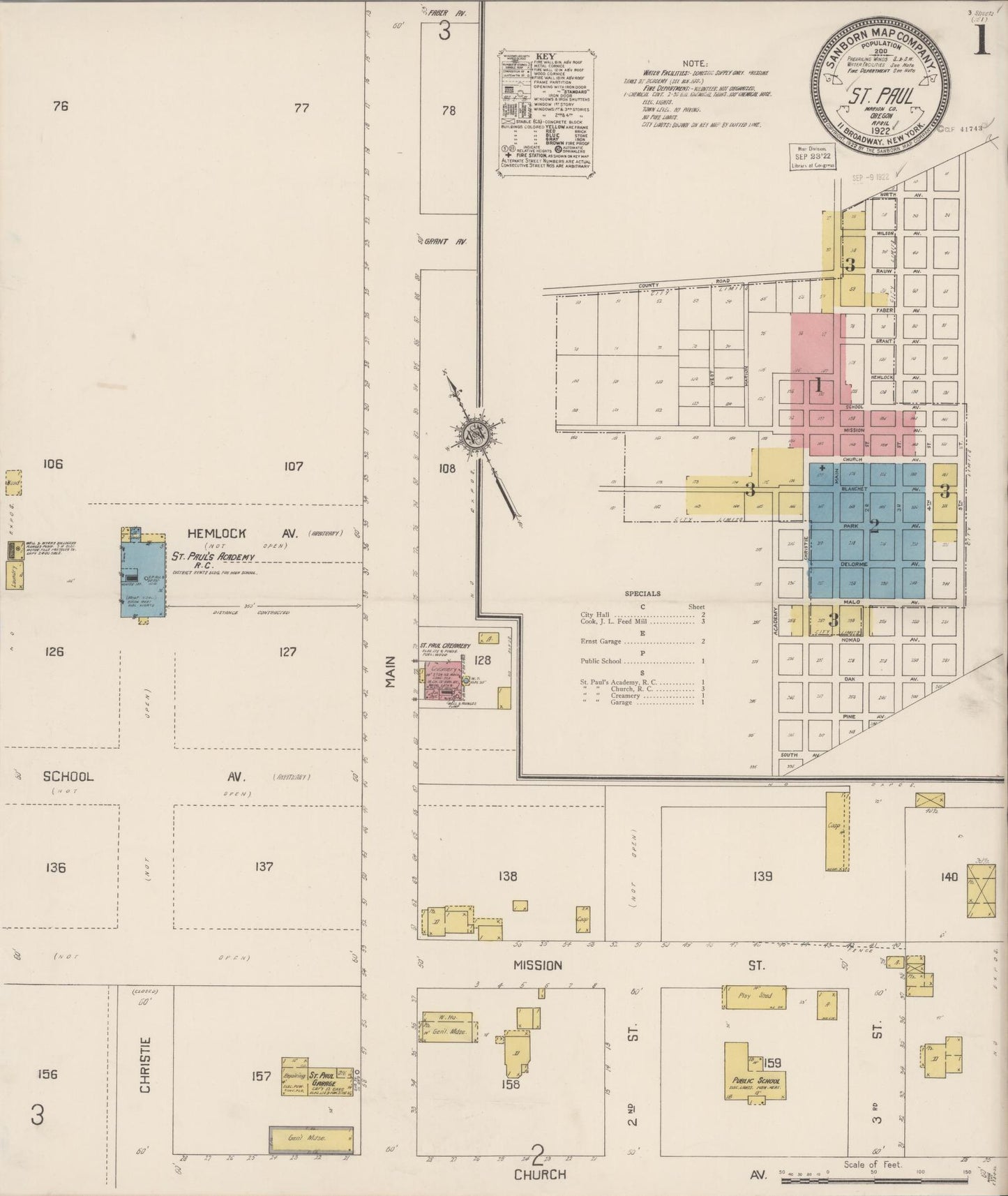Sanborn Fire Insurance Map from Saint Paul, Marion County, Oregon (1922), Sheet #0001 - Historic Sanborn Fire Insurance Map Print, vintage old map wall art, antique decor, genealogy gift, Oregon Oregon map