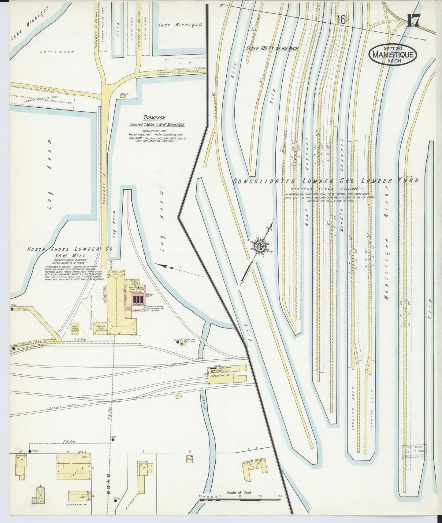 Sanborn Fire Insurance Map from Manistique, Schoolcraft County, Michigan (1914), Sheet #0017 - Complete Map Set gallery image, historic Sanborn map, vintage wall art, Michigan Michigan
