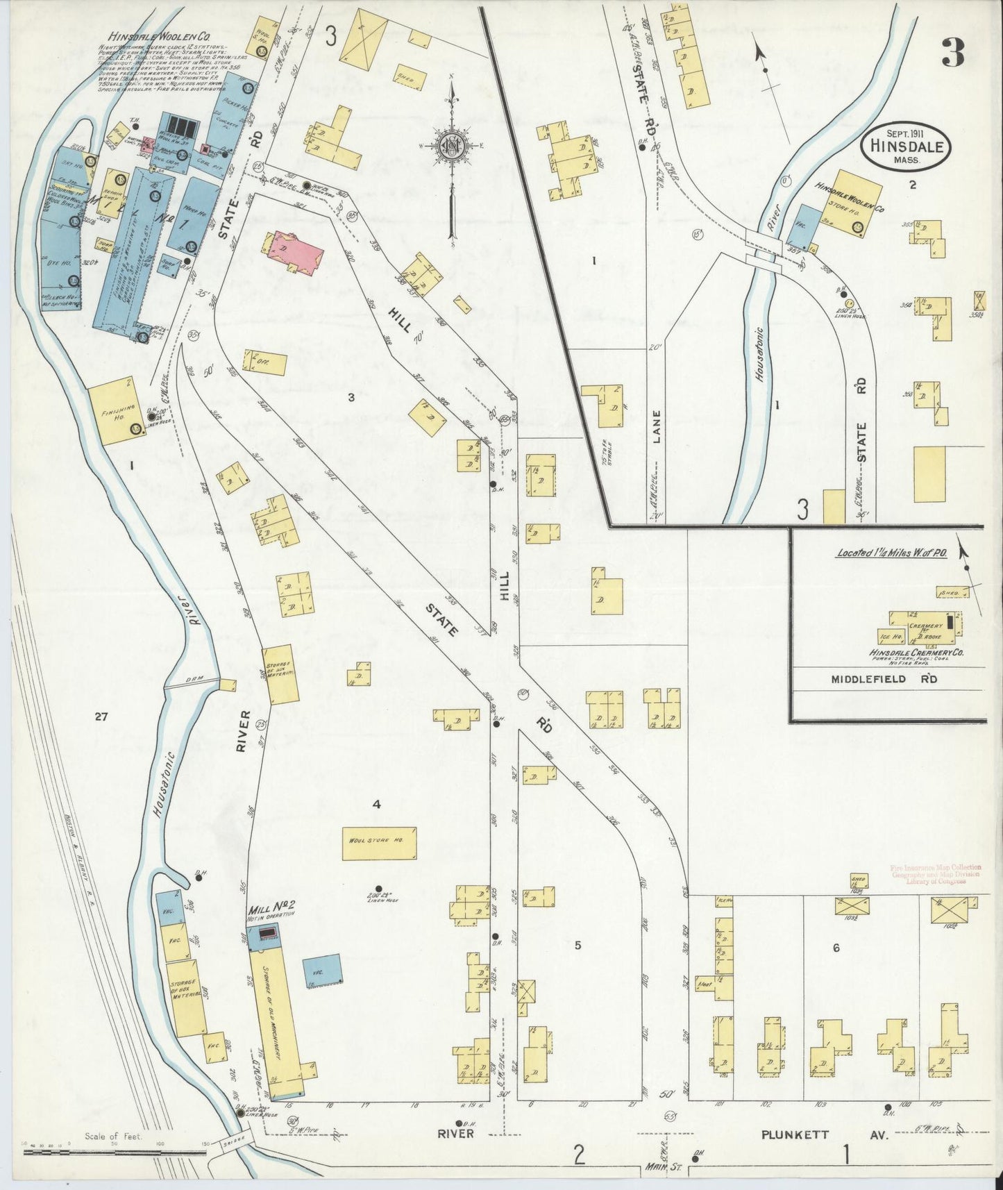 Sanborn Fire Insurance Map from Hinsdale, Berkshire County, Massachusetts (1911), Sheet #0003 - Historic Sanborn Fire Insurance Map Print, vintage old map wall art, antique decor, genealogy gift, Massachusetts Massachusetts map