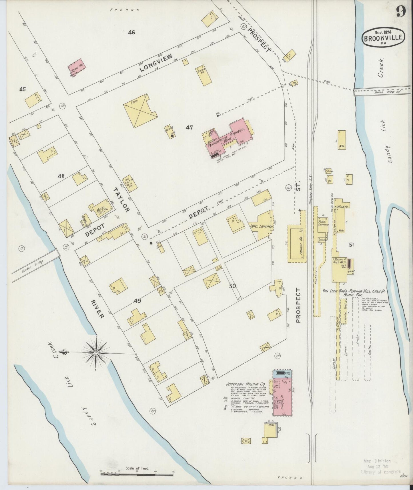 Sanborn Fire Insurance Map from Brookville, Jefferson County, Pennsylvania (1894), Sheet #0009 - Historic Sanborn Fire Insurance Map Print, vintage old map wall art, antique decor, genealogy gift, Pennsylvania Pennsylvania map