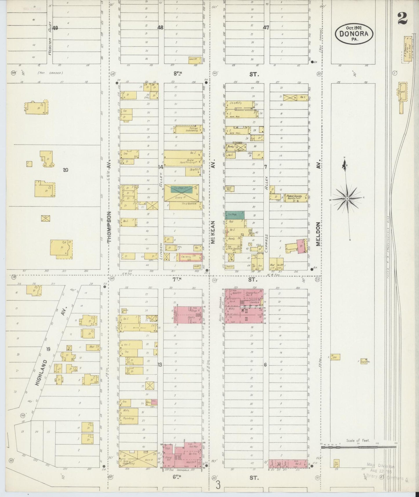 Sanborn Fire Insurance Map from Donora, Washington County, Pennsylvania (1902), Sheet #0002 - Historic Sanborn Fire Insurance Map Print, vintage old map wall art, antique decor, genealogy gift, Pennsylvania Pennsylvania map