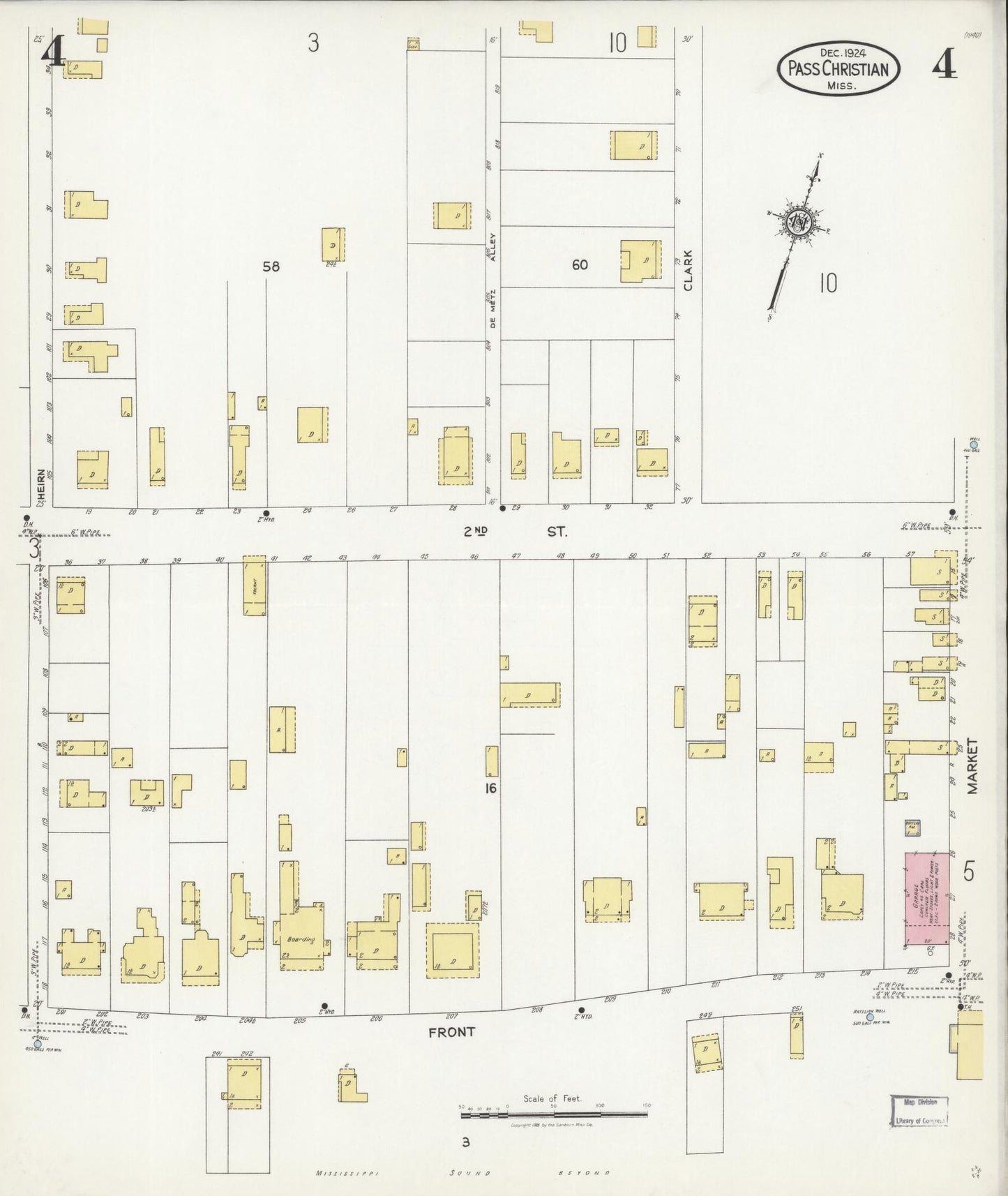 Sanborn Fire Insurance Map from Pass Christian, Harrison County, Mississippi (1924), Sheet #0004 - Historic Sanborn Fire Insurance Map Print, vintage old map wall art, antique decor, genealogy gift, Mississippi Mississippi map
