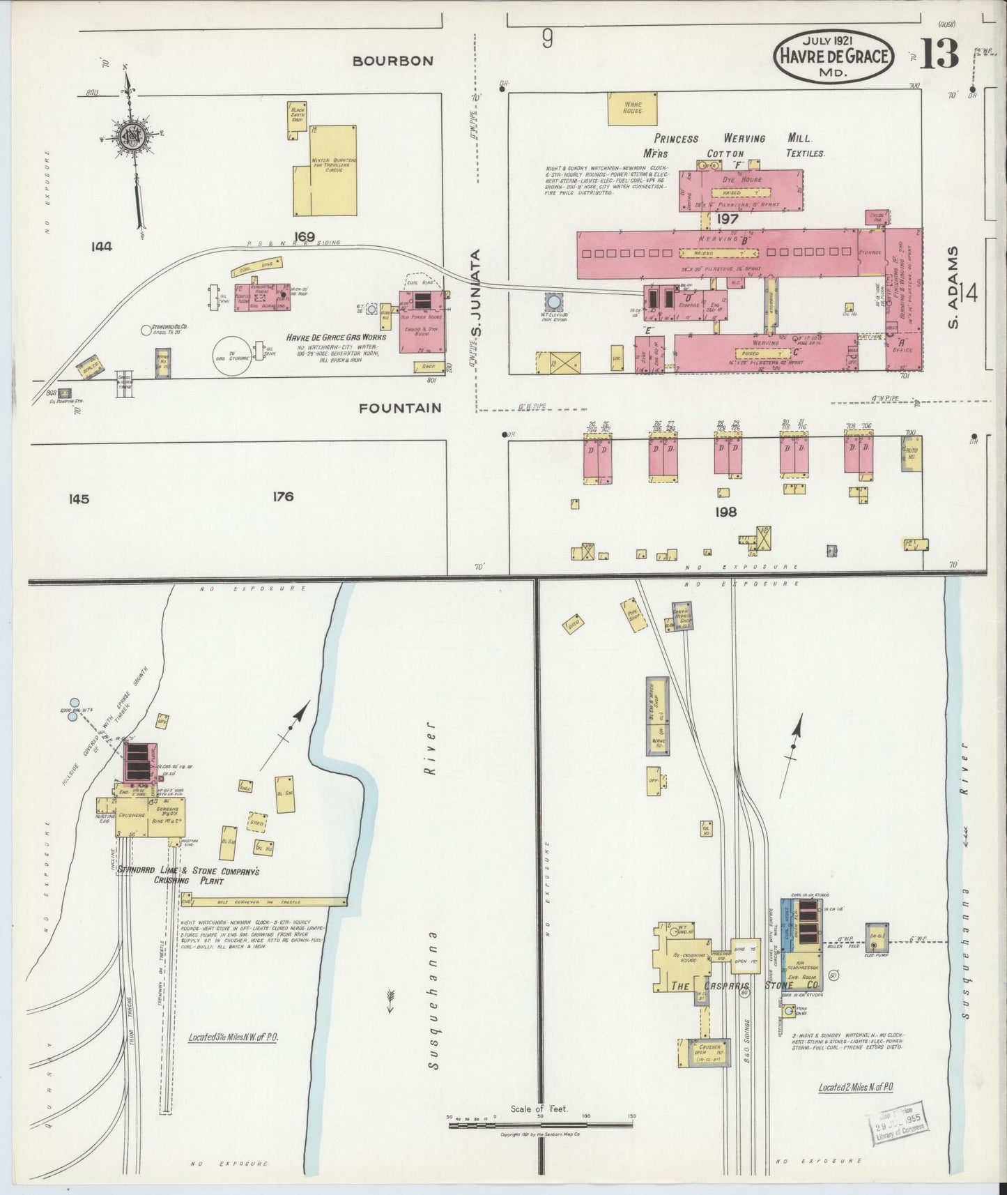 Sanborn Fire Insurance Map from Havre De Grace, Harford County, Maryland (1921), Sheet #0013 - Historic Sanborn Fire Insurance Map Print, vintage old map wall art