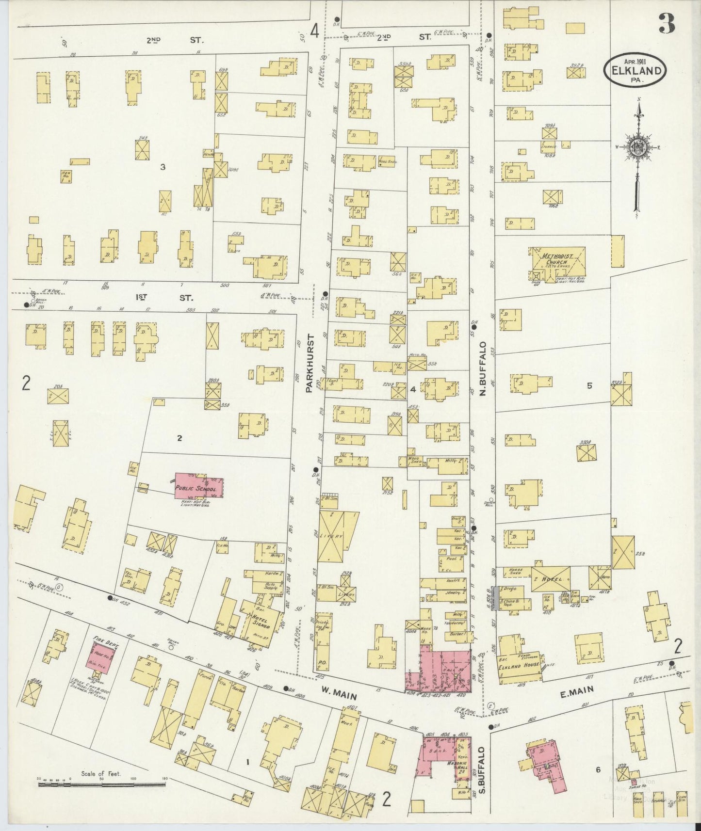 Sanborn Fire Insurance Map from Elkland, Tioga County, Pennsylvania (1911), Sheet #0003 - Historic Sanborn Fire Insurance Map Print, vintage old map wall art, antique decor, genealogy gift, Pennsylvania Pennsylvania map