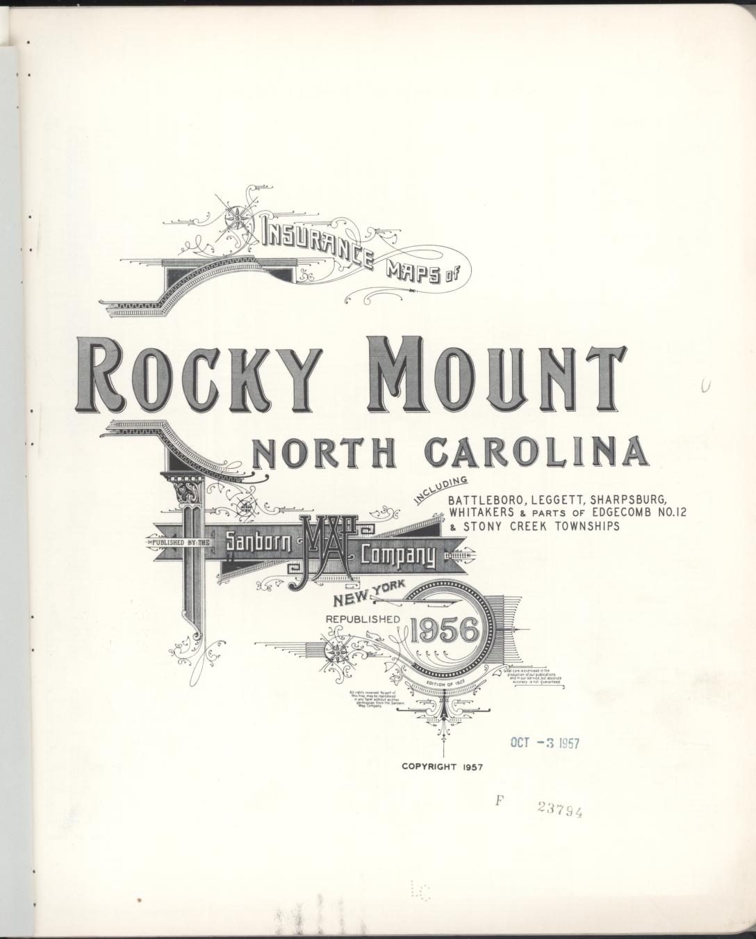 Sanborn Fire Insurance Map from Rocky Mount, Edgecombe And Nash Counties, North Carolina (1956), Sheet #0001 - Historic Sanborn Fire Insurance Map Print, vintage old map wall art, antique decor, genealogy gift, North Carolina North Carolina map