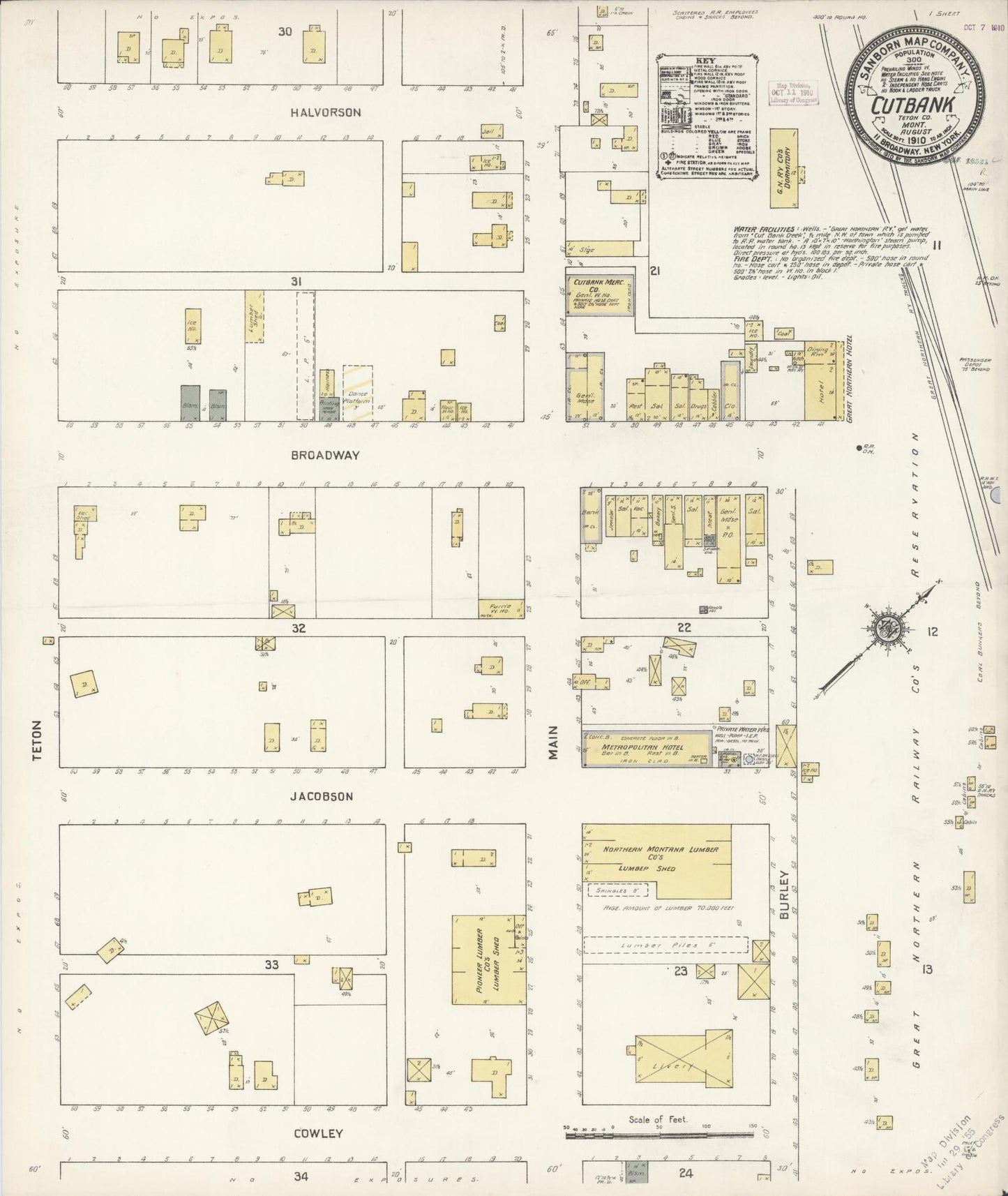 Sanborn Fire Insurance Map from Cutbank, Glacier County, Montana (1910), Sheet #0001 - Historic Sanborn Fire Insurance Map Print, vintage old map wall art, antique decor, genealogy gift, Montana Montana map