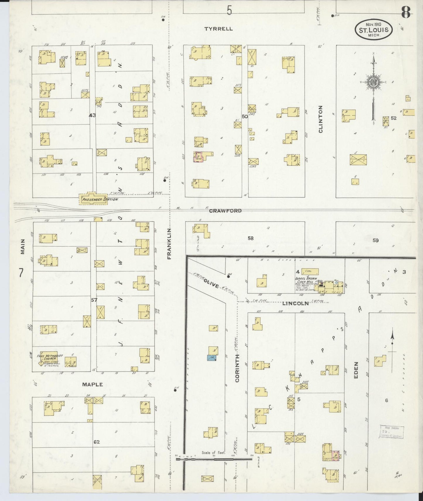Sanborn Fire Insurance Map from Saint Louis, Gratiot County, Michigan (1910), Sheet #0008 - Complete Map Set gallery image, historic Sanborn map, vintage wall art, Michigan Michigan