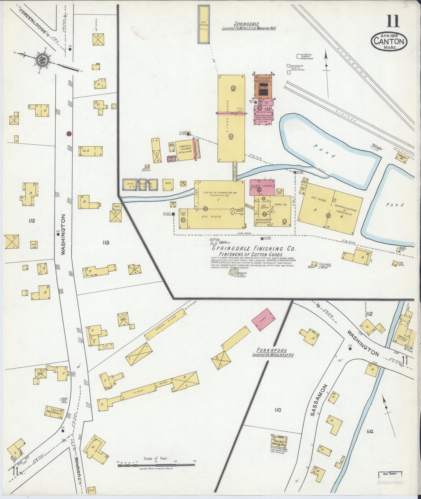 Sanborn Fire Insurance Map from Canton, Norfolk County, Massachusetts (1919), Sheet #0011 - Complete Map Set gallery image, historic Sanborn map, vintage wall art, Massachusetts Massachusetts