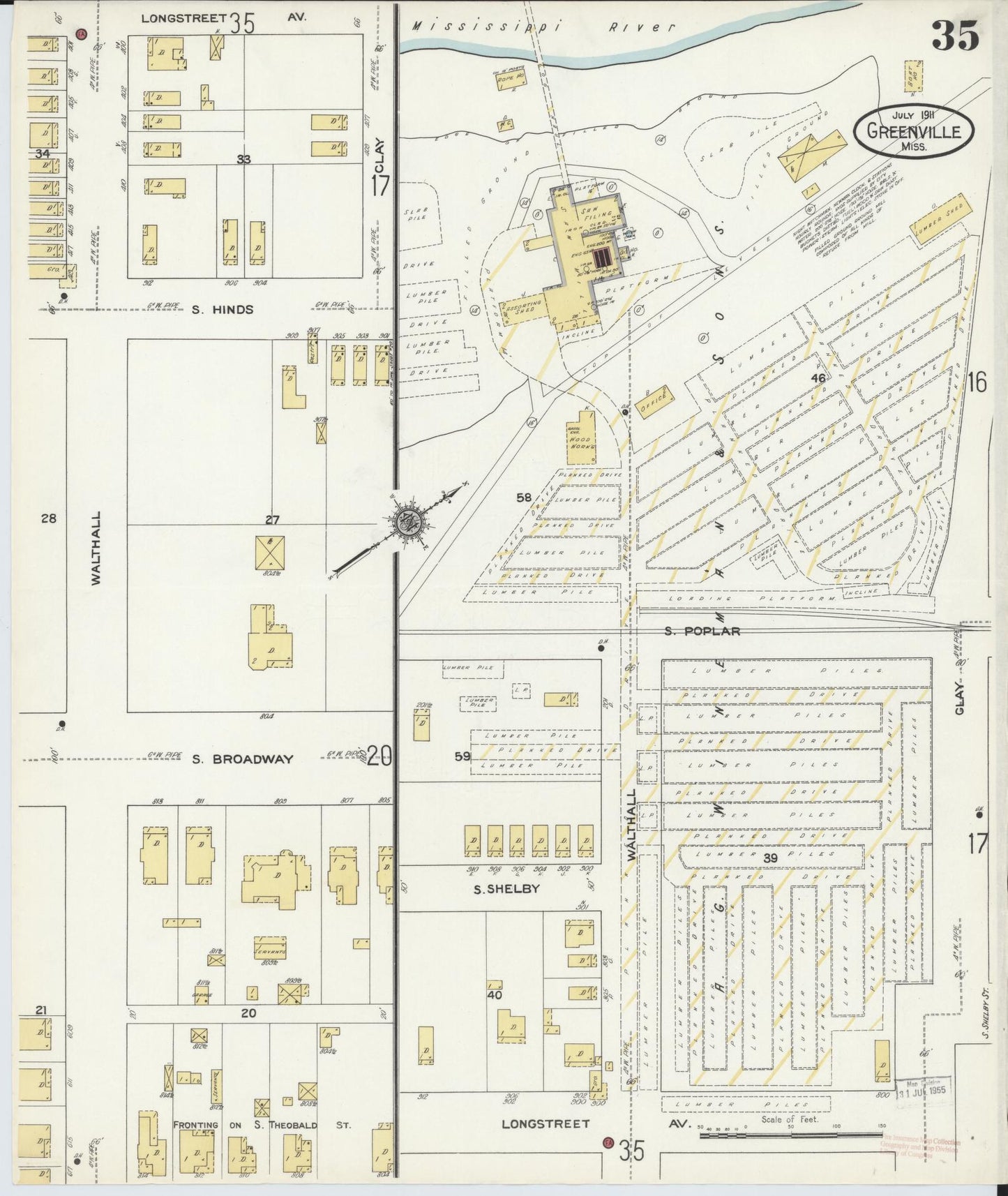 Sanborn Fire Insurance Map from Greenville, Washington County, Mississippi (1911), Sheet #0035 - Complete Map Set gallery image, historic Sanborn map, vintage wall art, Mississippi Mississippi
