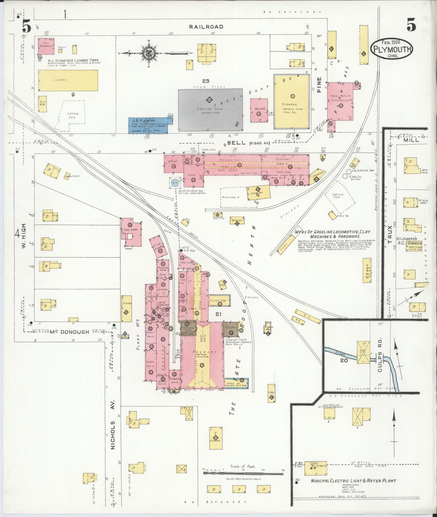 Sanborn Fire Insurance Map from Plymouth, Huron And Richland Counties, Ohio (1924), Sheet #0005 - Historic Sanborn Fire Insurance Map Print, vintage old map wall art, antique decor, genealogy gift, Ohio Ohio map