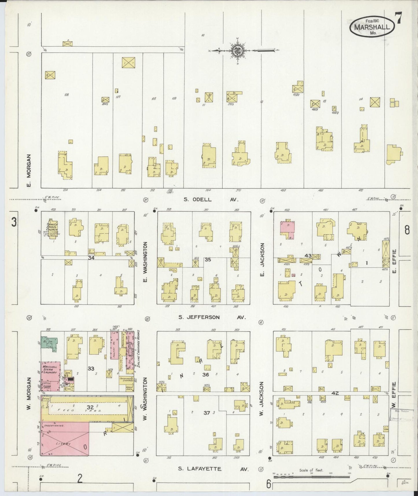 Sanborn Fire Insurance Map from Marshall, Saline County, Missouri (1910), Sheet #0007 - Historic Sanborn Fire Insurance Map Print, vintage old map wall art, antique decor, genealogy gift, Missouri Missouri map