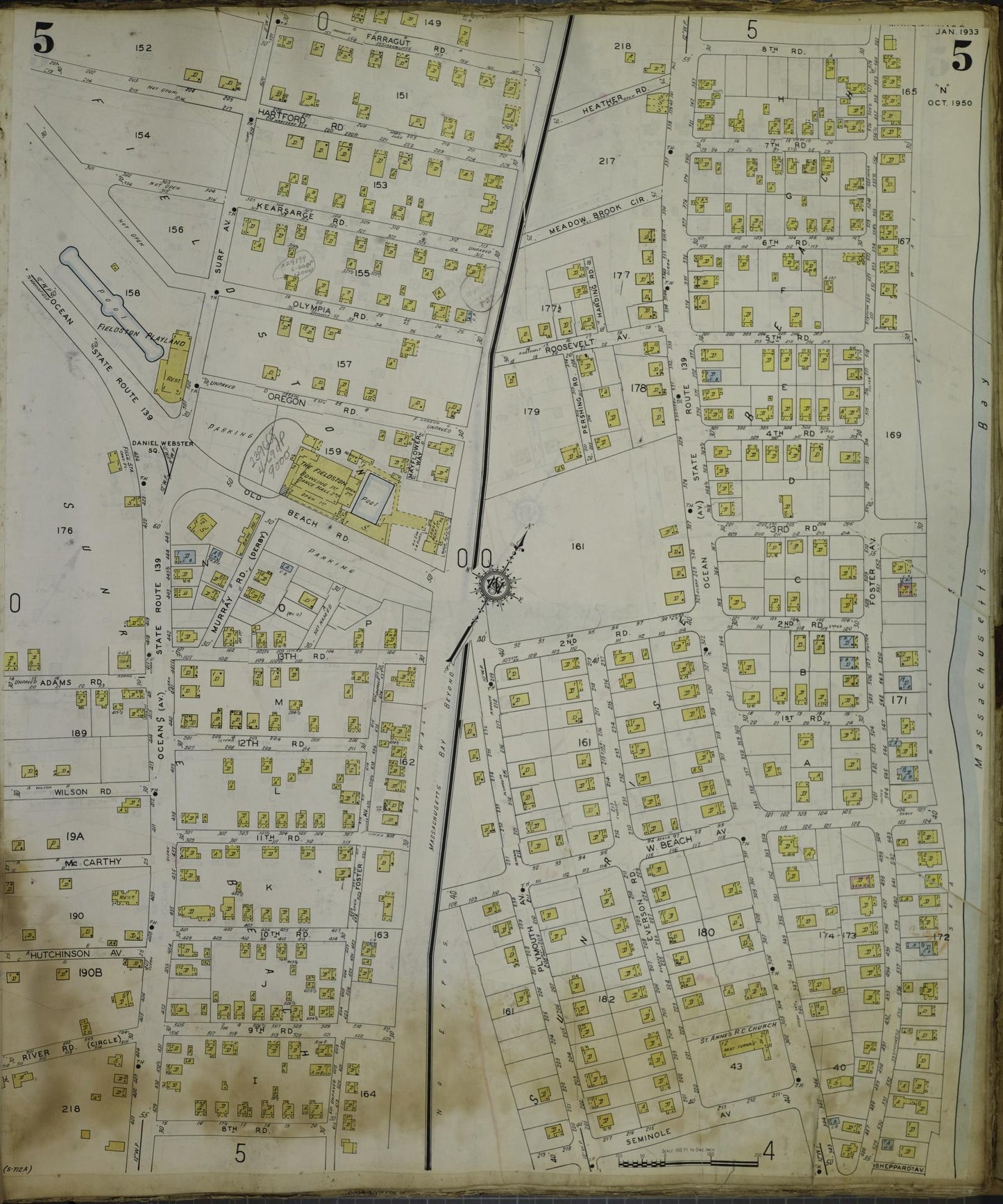 Sanborn Fire Insurance Map from Marshfield, Plymouth County, Massachusetts (1954), Sheet #0005 - Historic Sanborn Fire Insurance Map Print, vintage old map wall art, antique decor, genealogy gift, Massachusetts Massachusetts map