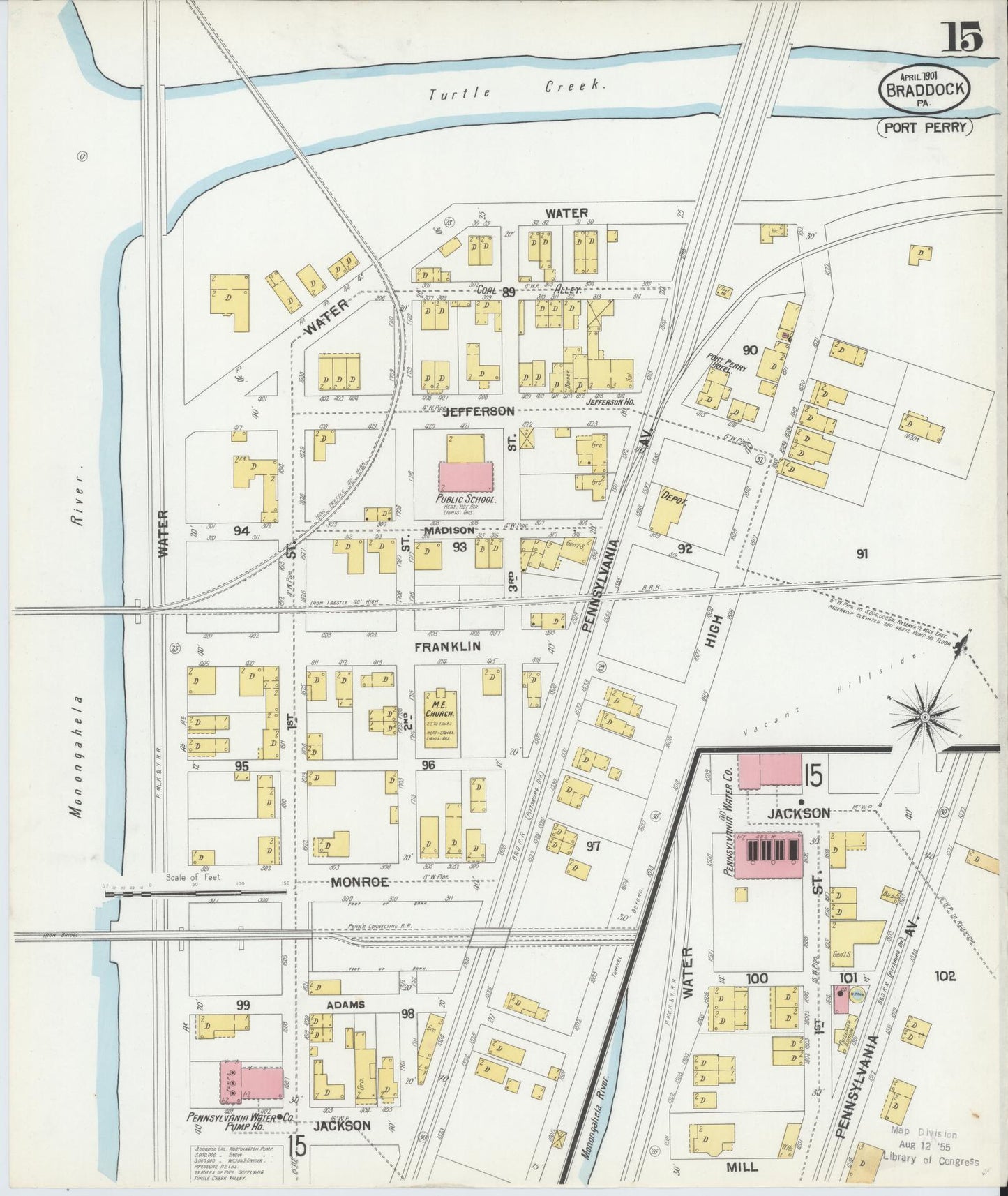 Sanborn Fire Insurance Map from Braddock, Allegheny County, Pennsylvania (1901), Sheet #0015 - Historic Sanborn Fire Insurance Map Print, vintage old map wall art, antique decor, genealogy gift, Pennsylvania Pennsylvania map
