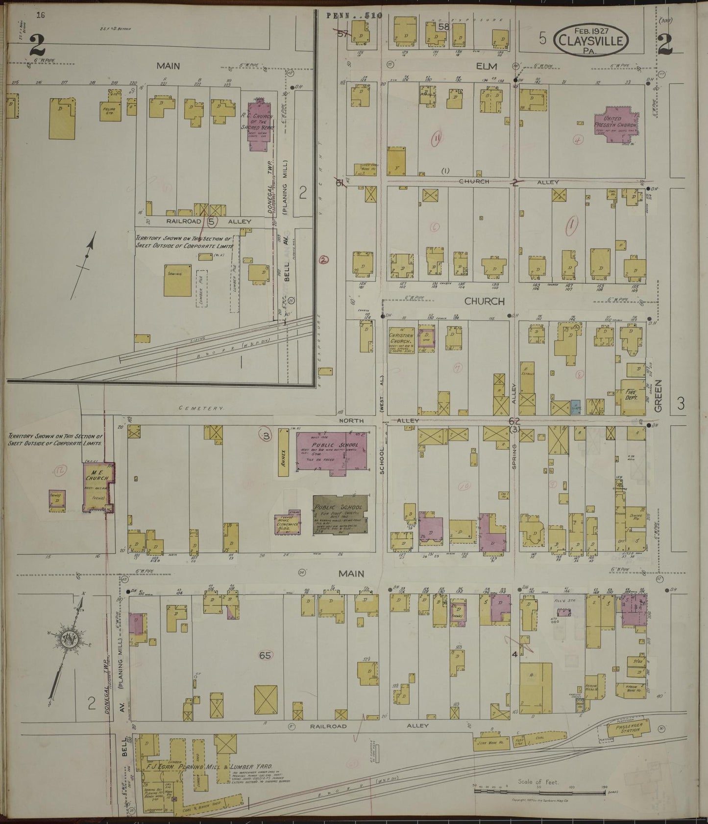 Sanborn Fire Insurance Map from Claysville, Washington County, Pennsylvania (1943), Sheet #0002 - Historic Sanborn Fire Insurance Map Print, vintage old map wall art, antique decor, genealogy gift, Pennsylvania Pennsylvania map