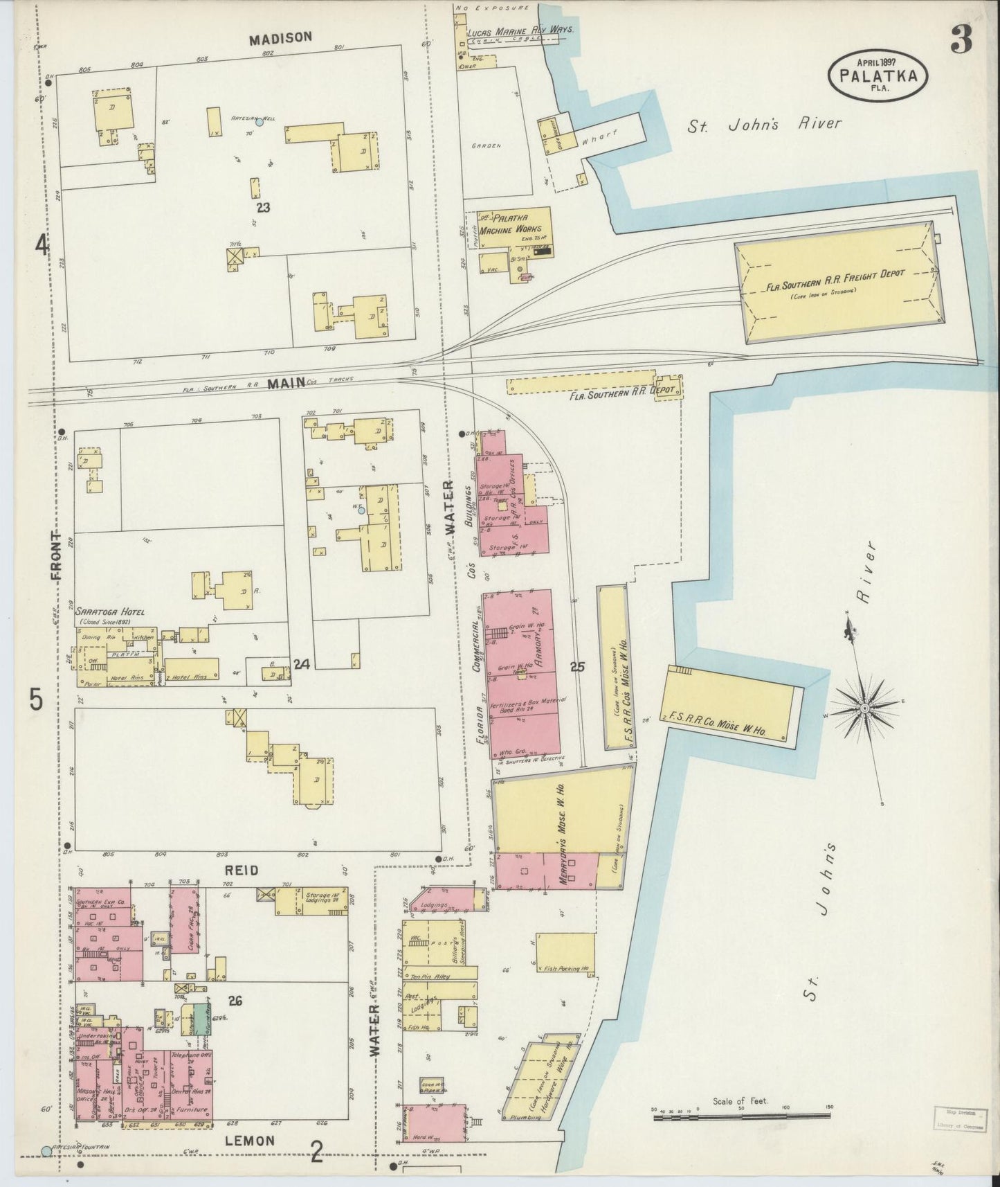 Sanborn Fire Insurance Map from Palatka, Putnam County, Florida (1897), Sheet #0003 - Historic Sanborn Fire Insurance Map Print, vintage old map wall art, antique decor, genealogy gift, Florida Florida map