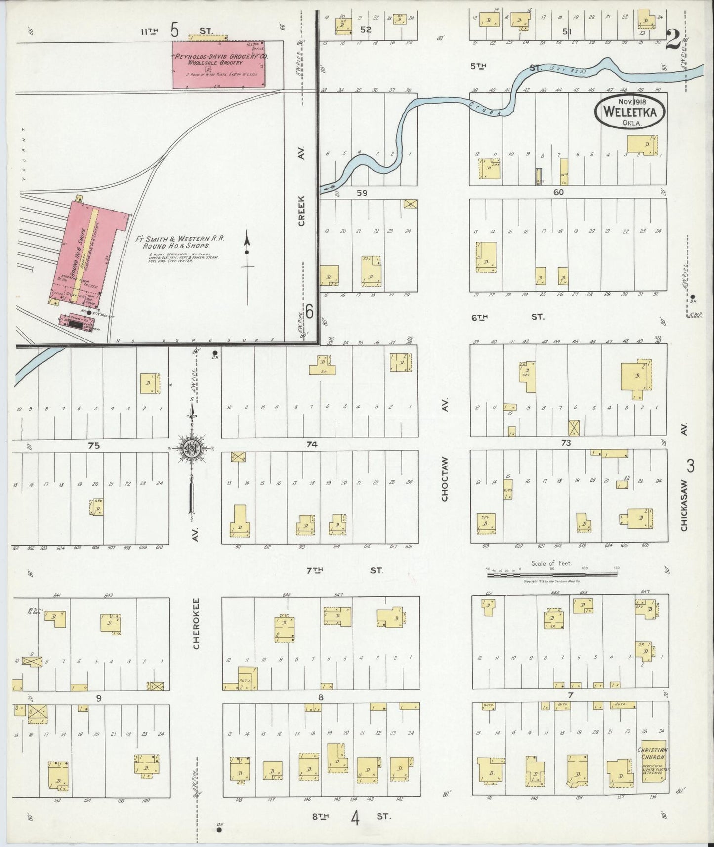 Sanborn Fire Insurance Map from Weleetka, Okfuskee County, Oklahoma (1918), Sheet #0002 - Historic Sanborn Fire Insurance Map Print, vintage old map wall art, antique decor, genealogy gift, Oklahoma Oklahoma map