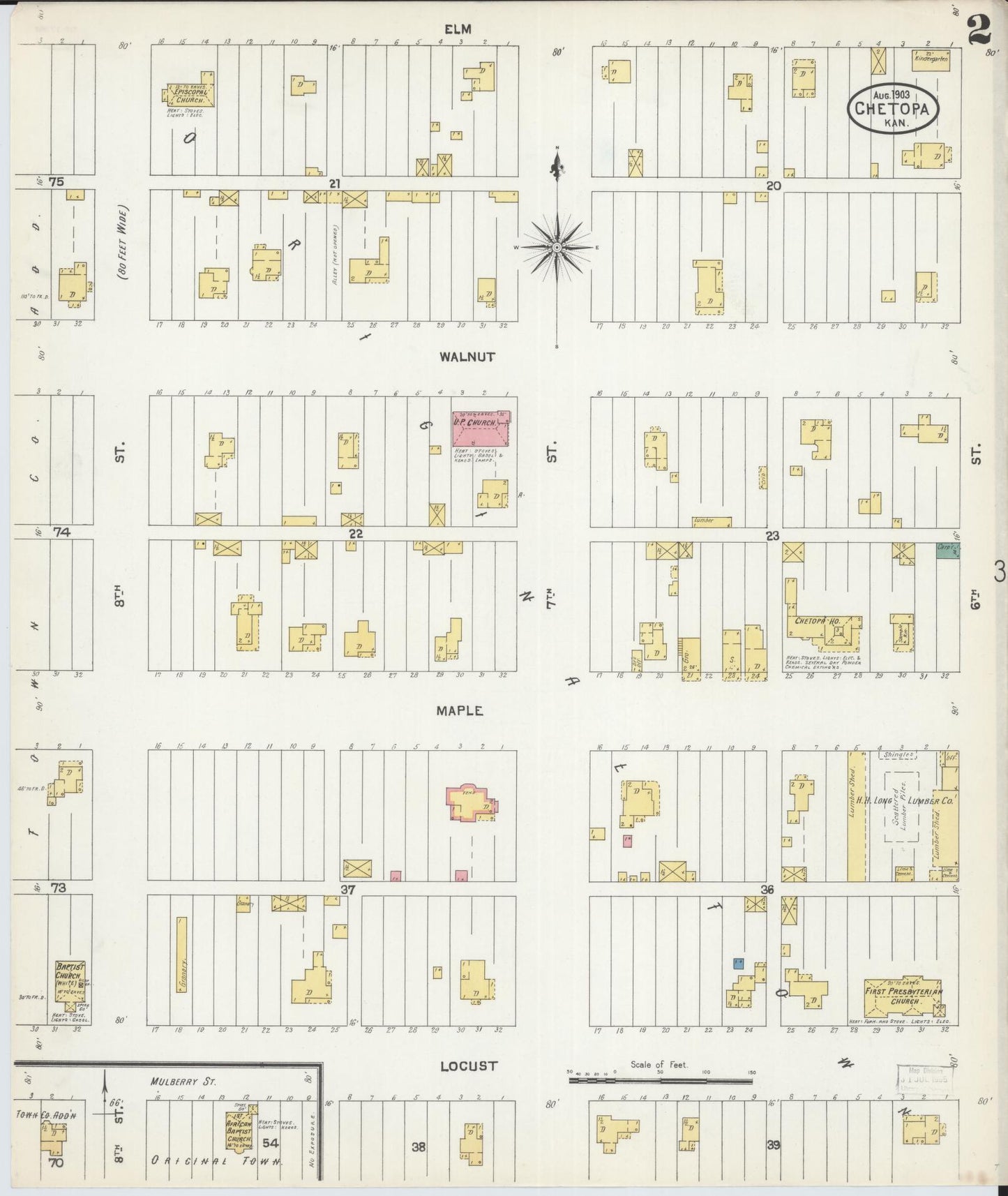 Sanborn Fire Insurance Map from Chetopa, Labette County, Kansas (1903), Sheet #0002 - Historic Sanborn Fire Insurance Map Print, vintage old map wall art, antique decor, genealogy gift, Kansas Kansas map