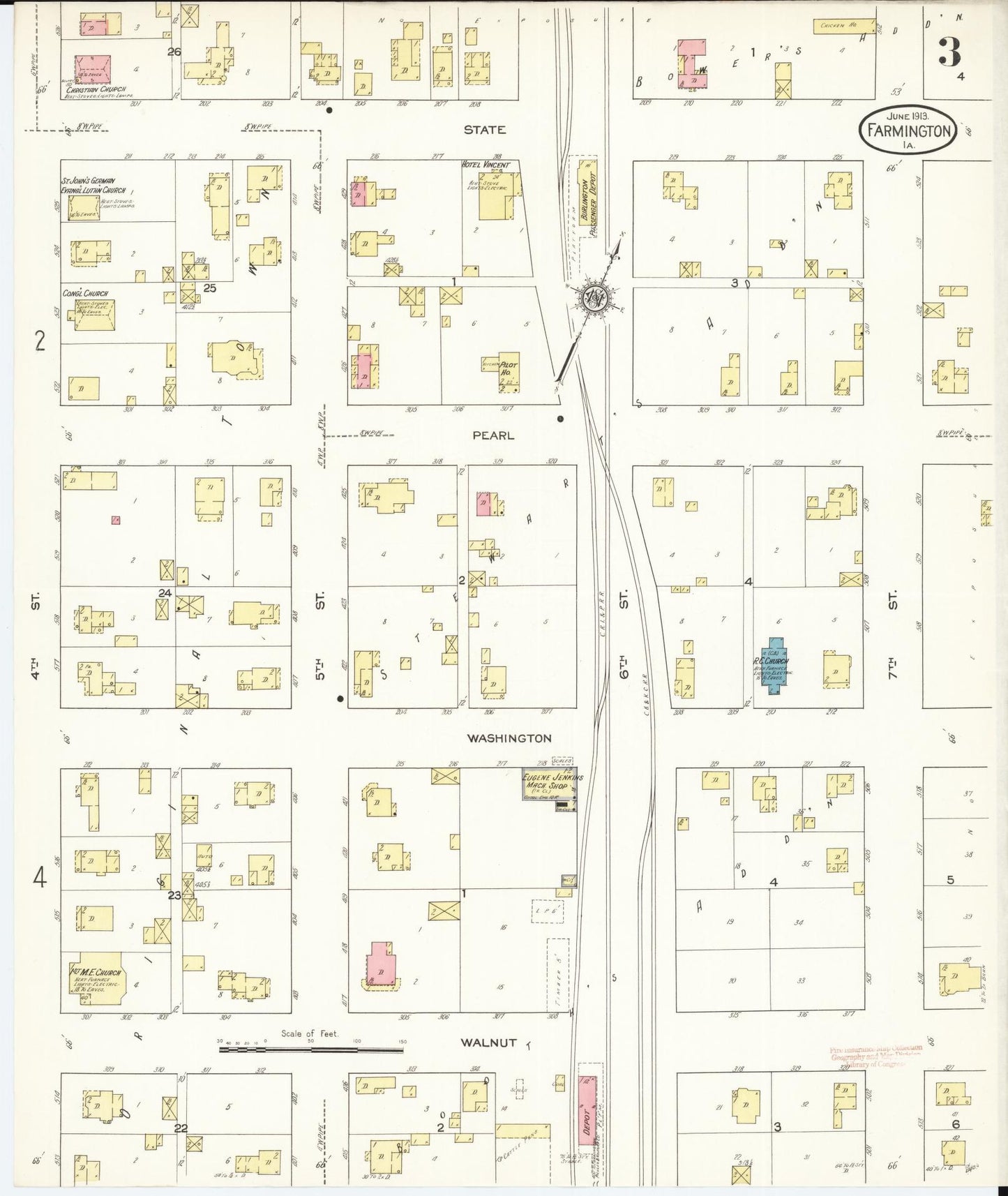 Sanborn Fire Insurance Map from Farmington, Van Buren County, Iowa (1913), Sheet #0003 - Historic Sanborn Fire Insurance Map Print, vintage old map wall art