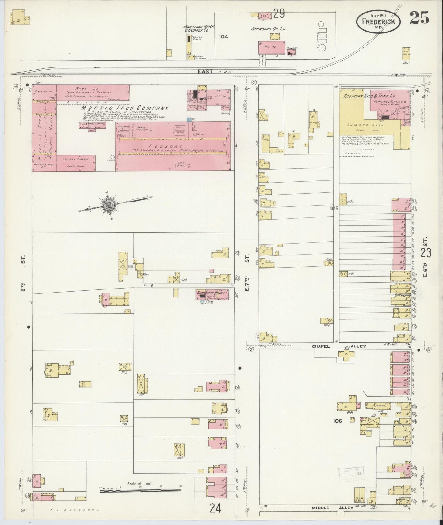 Sanborn Fire Insurance Map from Frederick, Frederick County, Maryland (1911), Sheet #0025 - Historic Sanborn Fire Insurance Map Print, vintage old map wall art