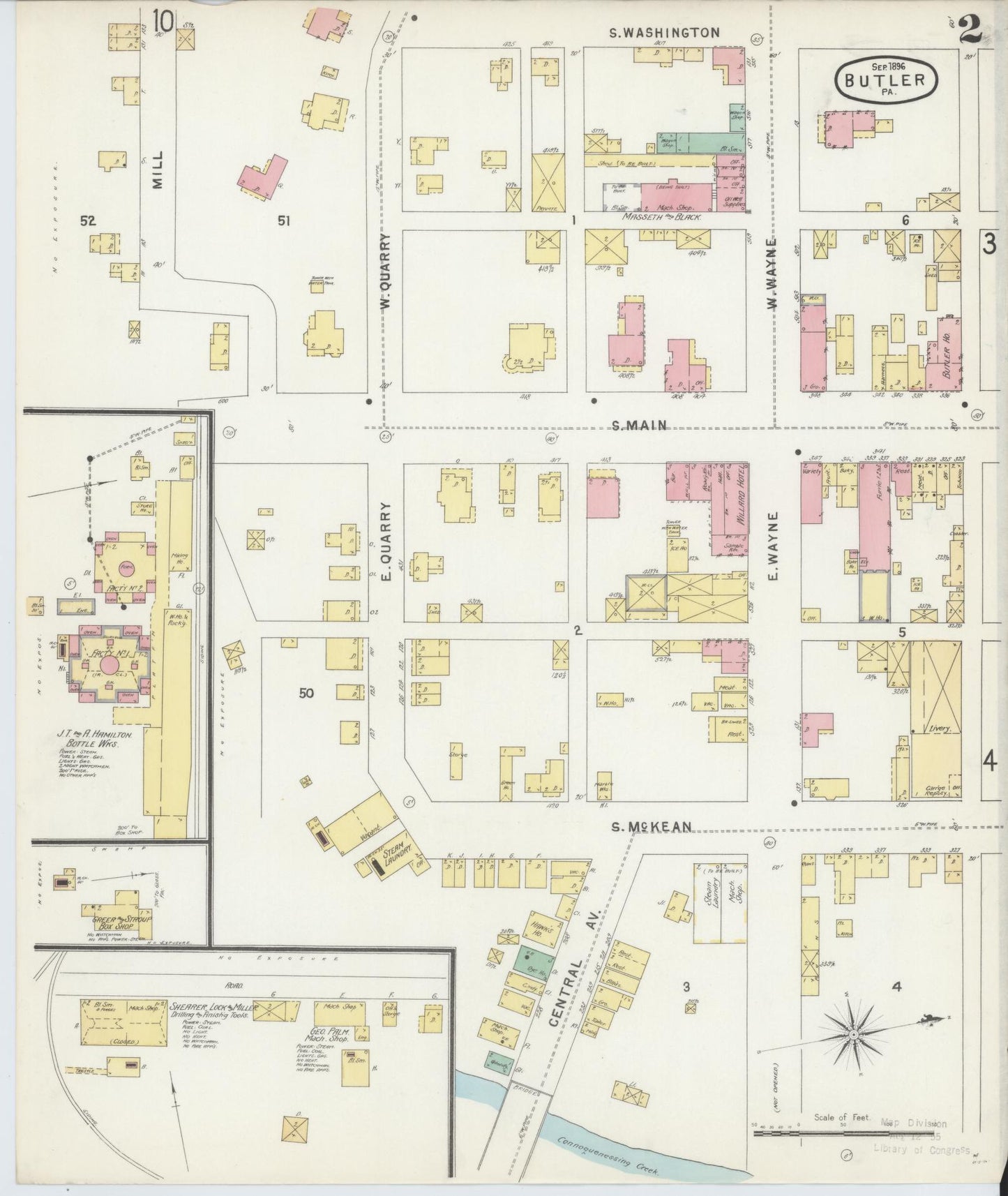 Sanborn Fire Insurance Map from Butler, Butler County, Pennsylvania (1896), Sheet #0002 - Historic Sanborn Fire Insurance Map Print, vintage old map wall art, antique decor, genealogy gift, Pennsylvania Pennsylvania map