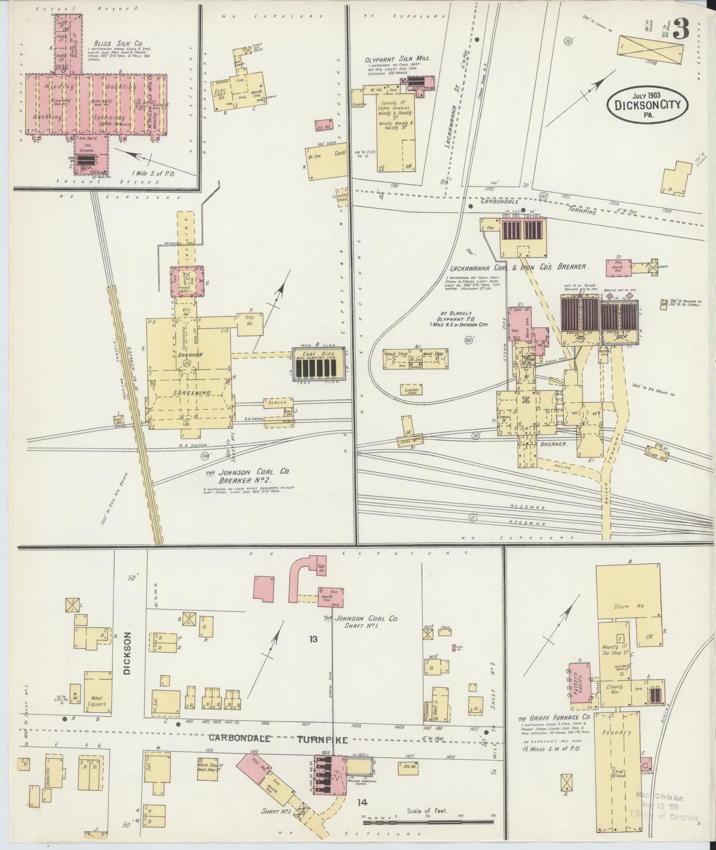 Sanborn Fire Insurance Map from Dickson City, Lackawanna County, Pennsylvania (1903), Sheet #0003 - Historic Sanborn Fire Insurance Map Print, vintage old map wall art, antique decor, genealogy gift, Pennsylvania Pennsylvania map
