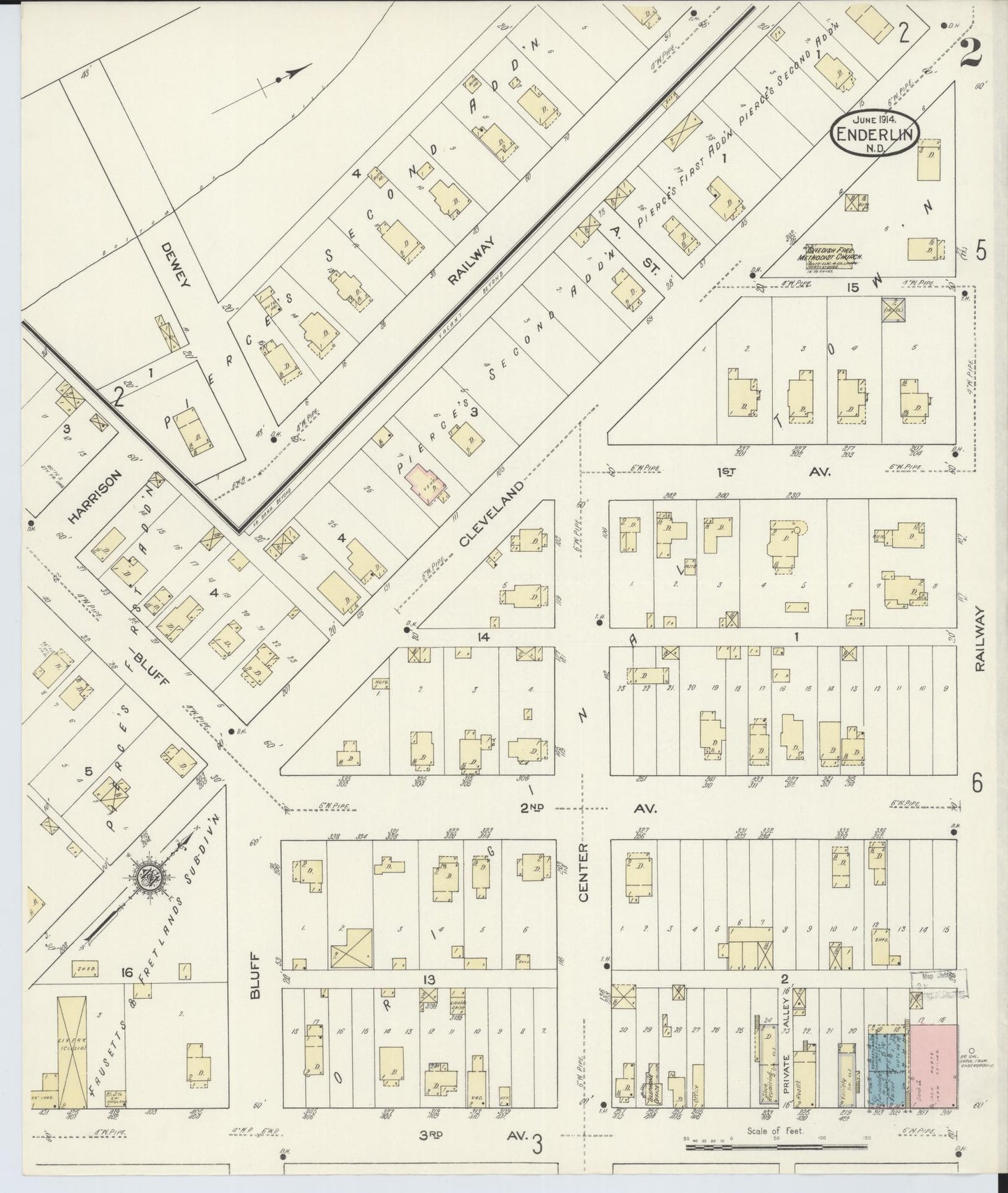 Sanborn Fire Insurance Map from Enderlin, Ransom County, North Dakota (1914), Sheet #0002 - Historic Sanborn Fire Insurance Map Print, vintage old map wall art, antique decor, genealogy gift, North Dakota North Dakota map