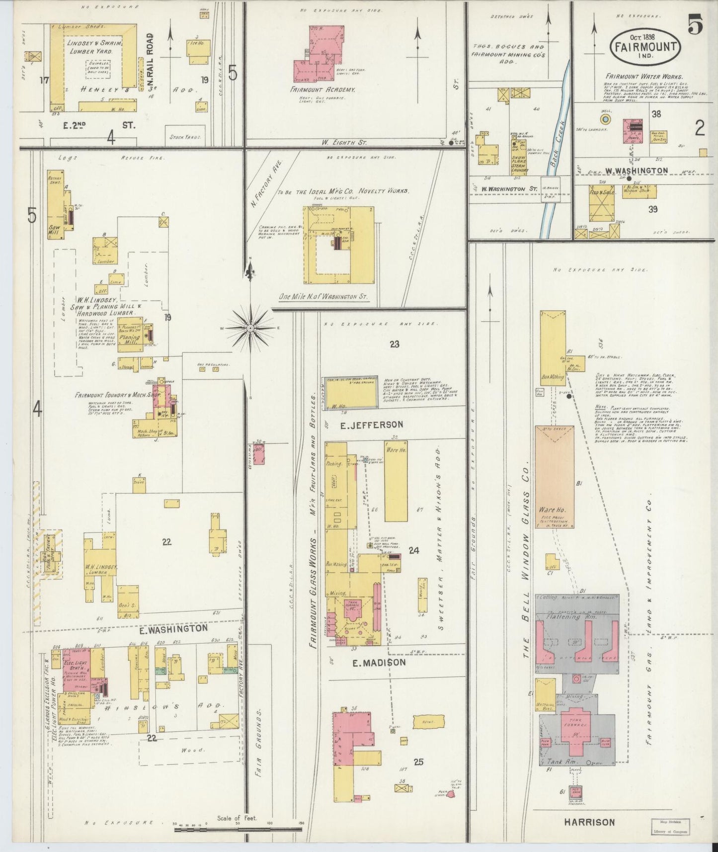Sanborn Fire Insurance Map from Fairmount, Grant County, Indiana (1898), Sheet #0005 - Complete Map Set gallery image, historic Sanborn map, vintage wall art, Indiana Indiana