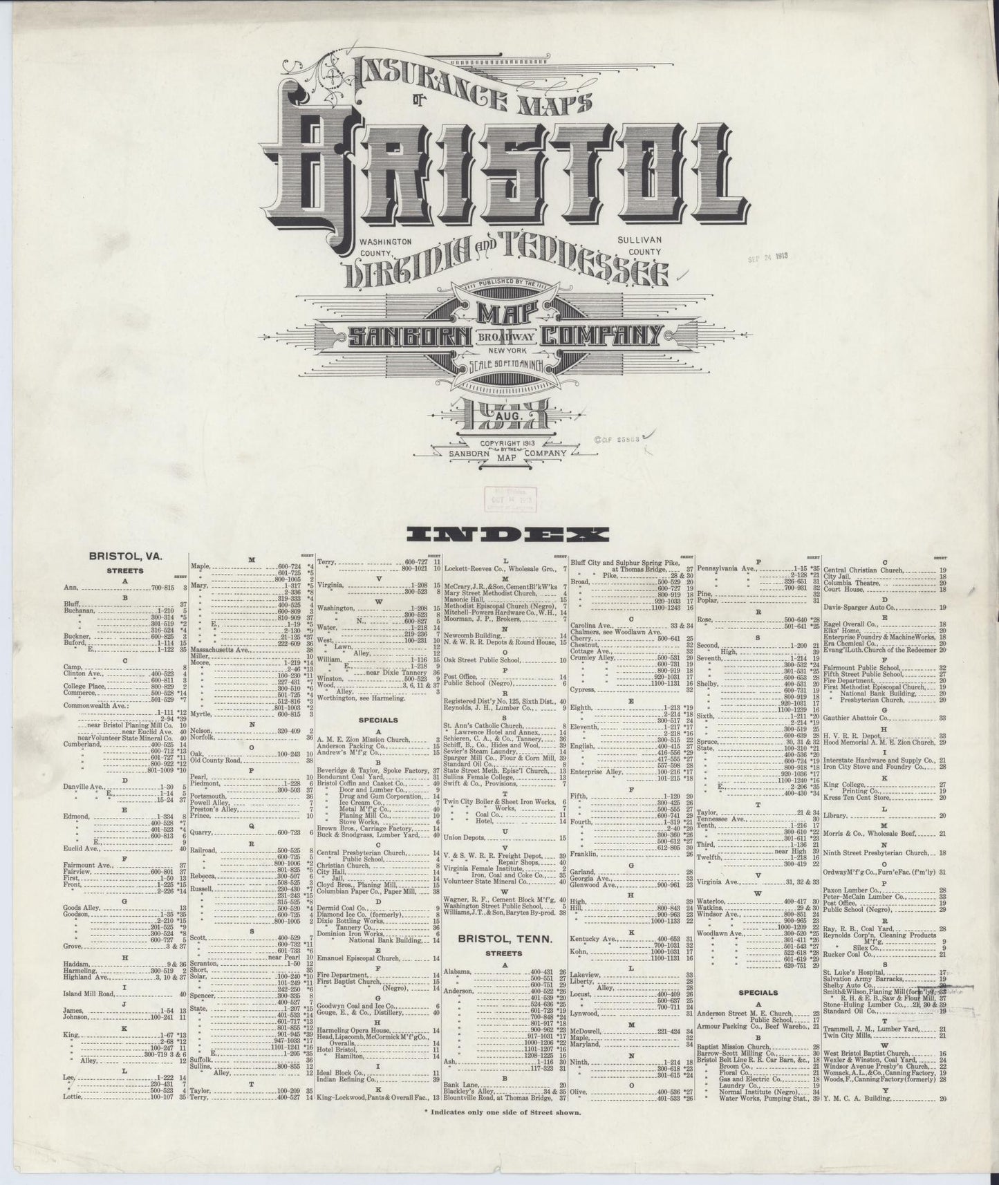 Sanborn Fire Insurance Map from Bristol, Sullivan County, Tennessee. (1913) – Historic Sanborn Fire Insurance Map Print