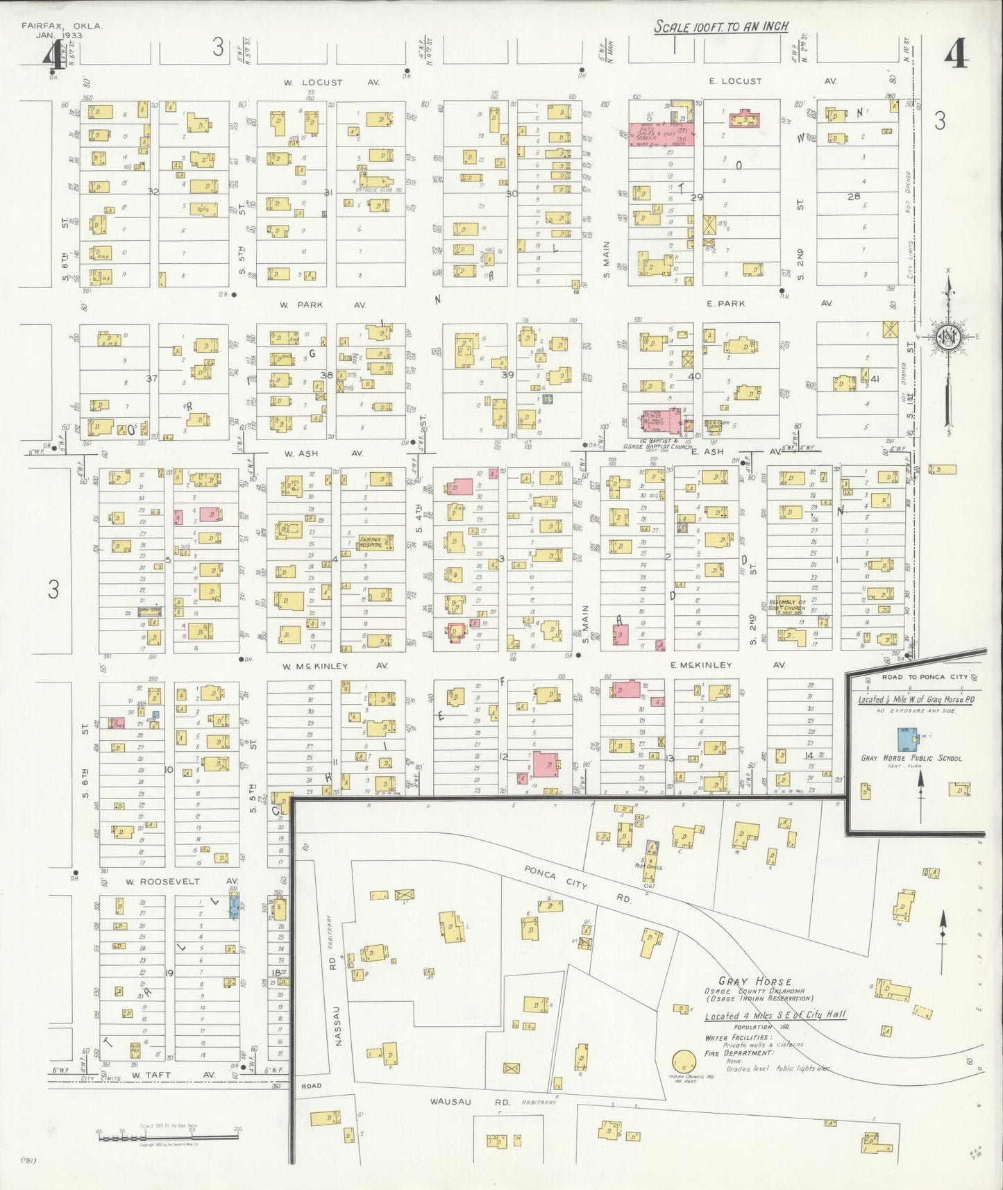 Sanborn Fire Insurance Map from Fairfax, Osage County, Oklahoma (1933), Sheet #0004 - Complete Map Set gallery image, historic Sanborn map, vintage wall art, Oklahoma Oklahoma