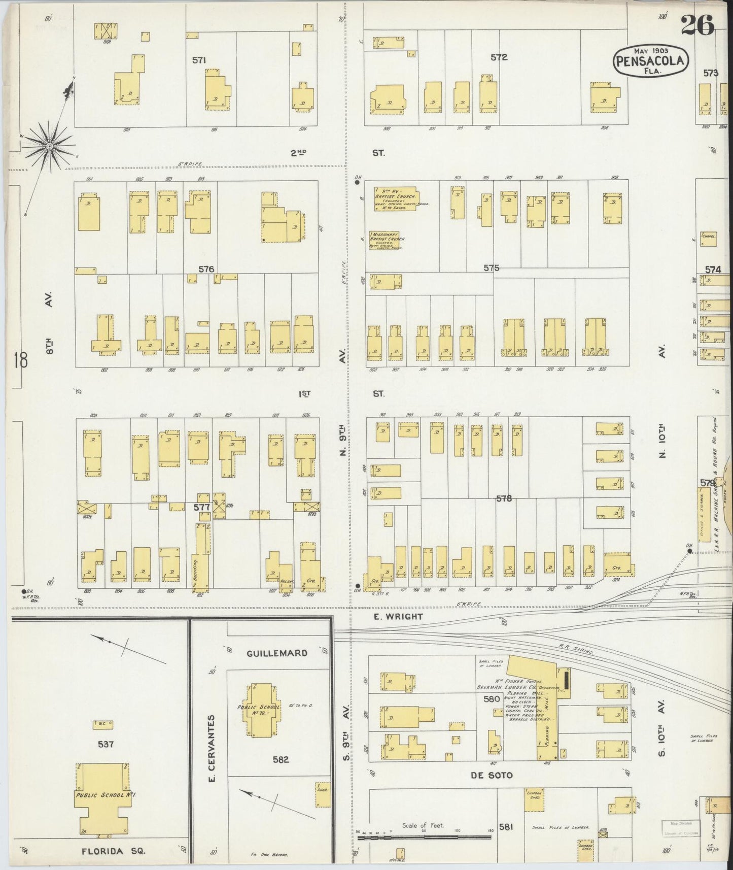 Sanborn Fire Insurance Map from Pensacola, Escambia County, Florida (1903), Sheet #0026 - Historic Sanborn Fire Insurance Map Print, vintage old map wall art, antique decor, genealogy gift, Florida Florida map