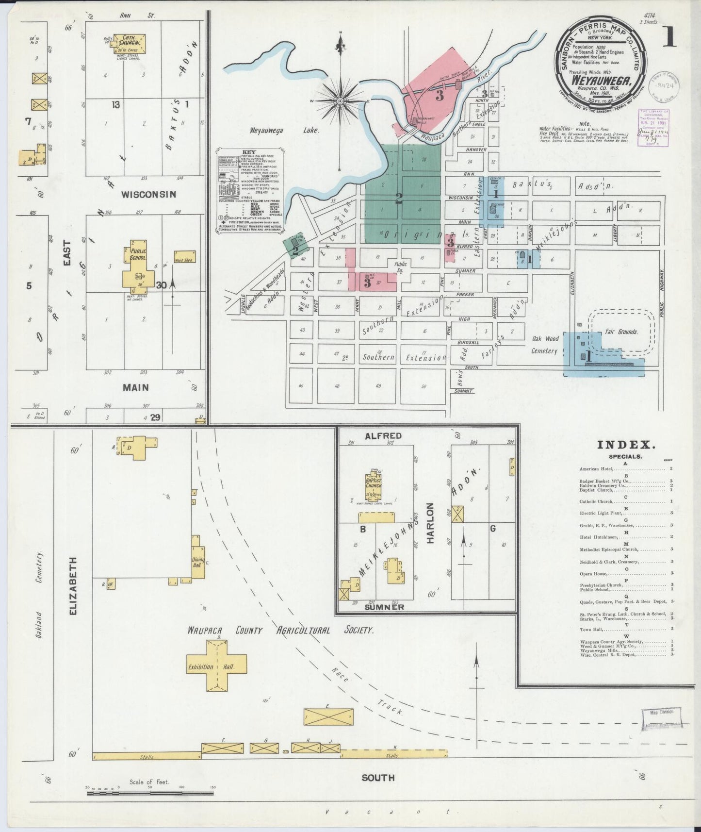 Sanborn Fire Insurance Map from Weyauwega, Waupaca County, Wisconsin (1901), Sheet #0001 - Historic Sanborn Fire Insurance Map Print, vintage old map wall art, antique decor, genealogy gift, Wisconsin Wisconsin map