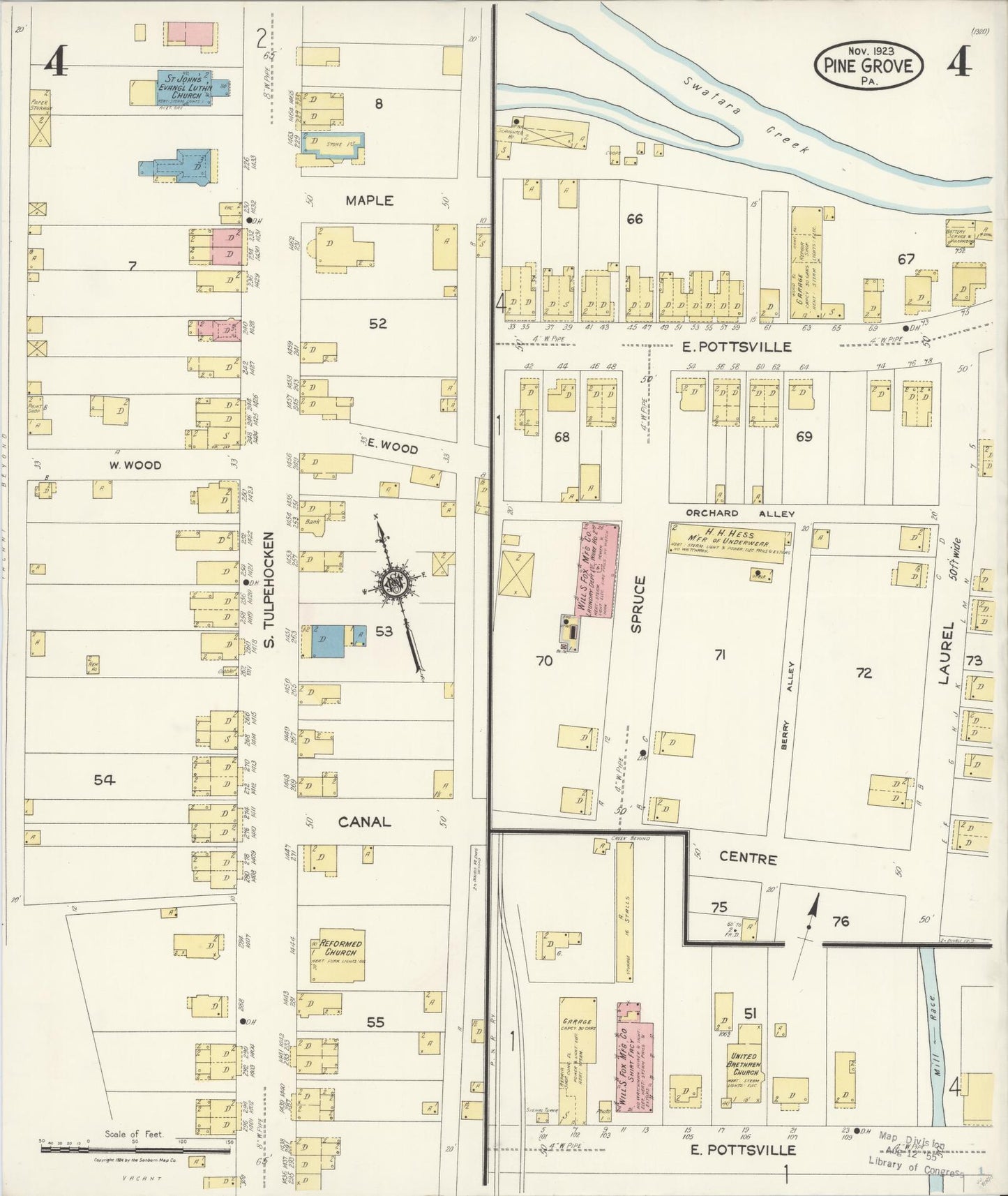 Sanborn Fire Insurance Map from Pine Grove, Schuylkill County, Pennsylvania (1923), Sheet #0004 - Complete Map Set gallery image, historic Sanborn map, vintage wall art, Pennsylvania Pennsylvania