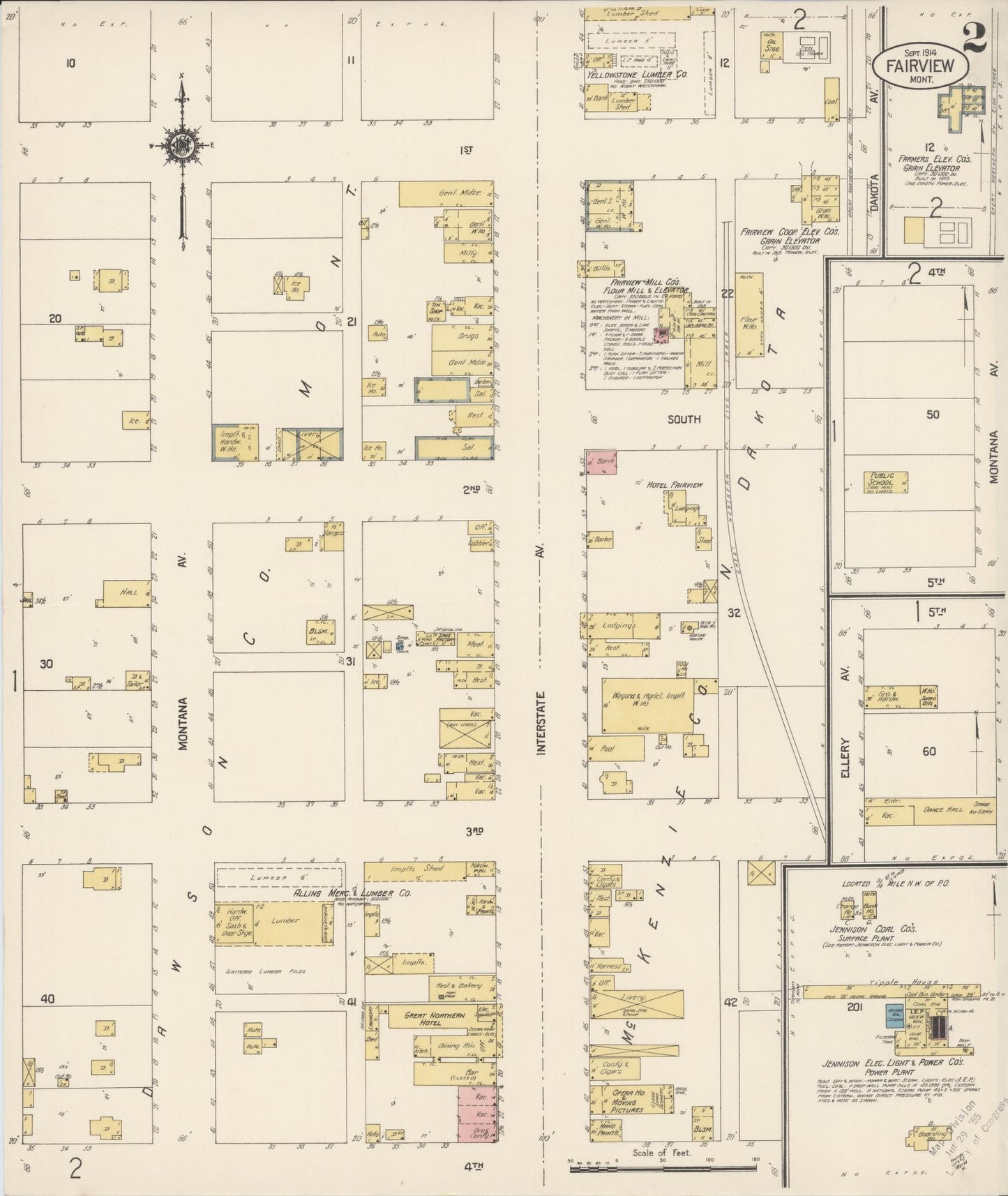 Sanborn Fire Insurance Map from Fairview, Richland County, Montana (1914), Sheet #0002 - Complete Map Set gallery image, historic Sanborn map, vintage wall art, Montana Montana
