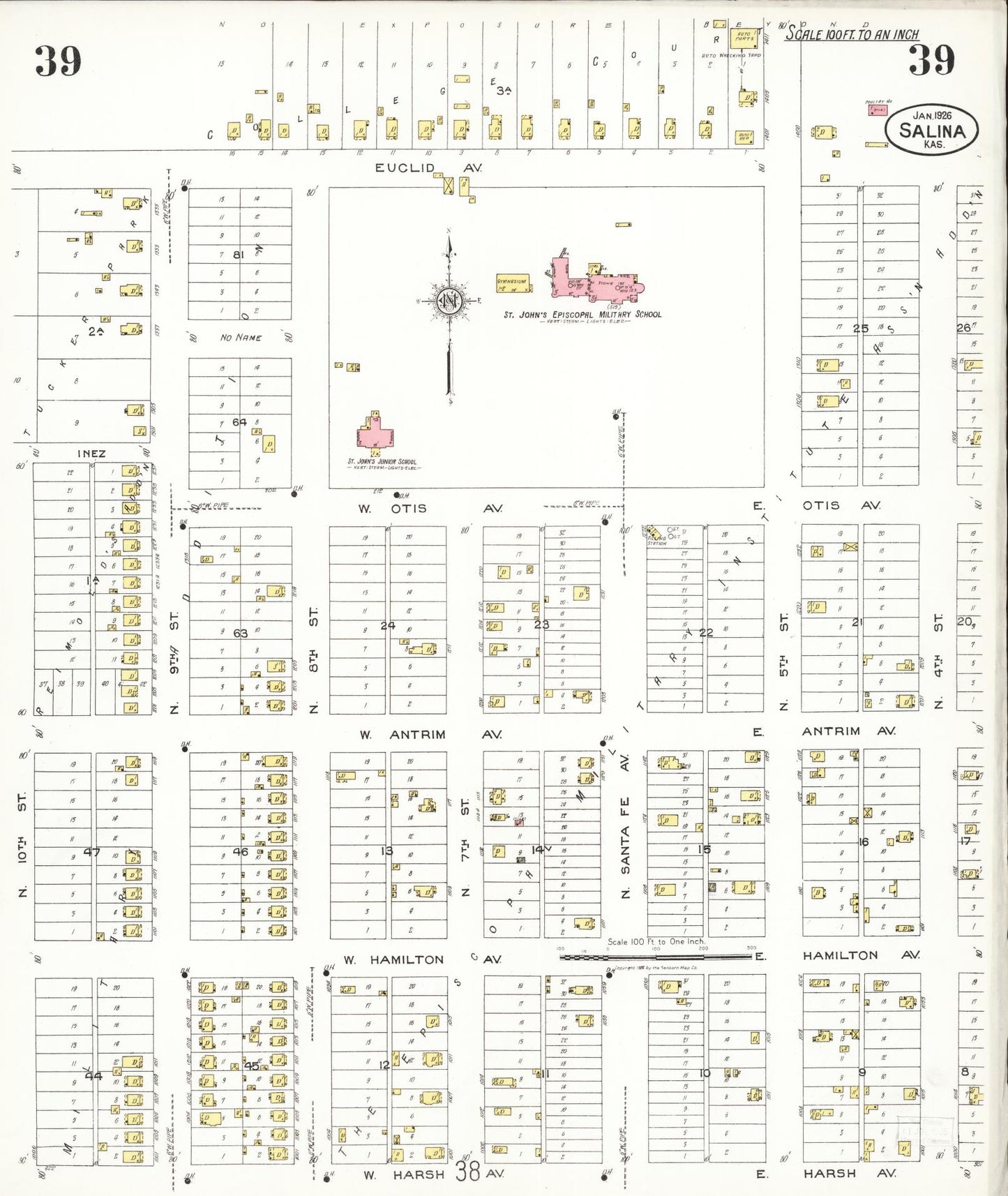 Sanborn Fire Insurance Map from Salina, Saline County, Kansas (1926), Sheet #0039 - Historic Sanborn Fire Insurance Map Print, vintage old map wall art, antique decor, genealogy gift, Kansas Kansas map