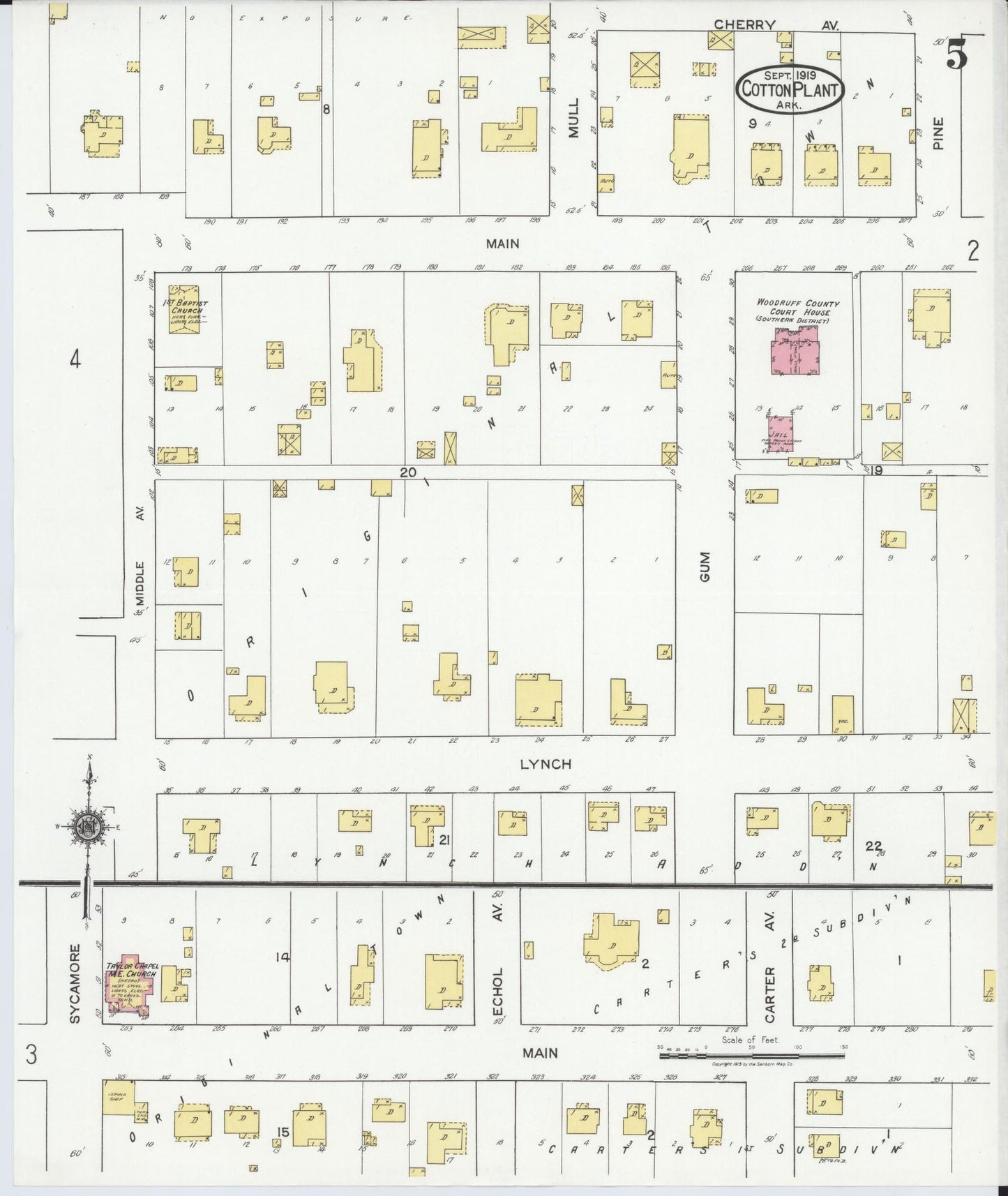 Sanborn Fire Insurance Map from Cotton Plant, Woodruff County, Arkansas (1919), Sheet #0005 - Historic Sanborn Fire Insurance Map Print, vintage old map wall art, antique decor, genealogy gift, Arkansas Arkansas map
