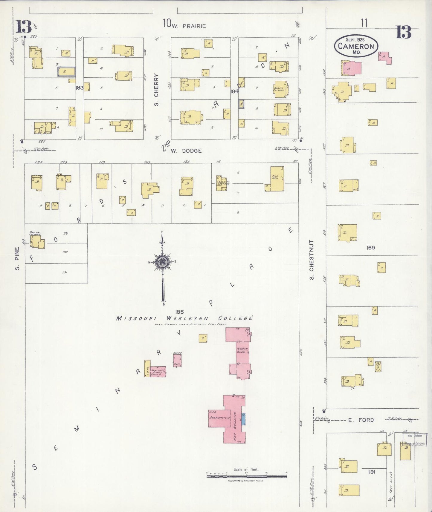 Sanborn Fire Insurance Map from Cameron, Clinton County, Missouri (1925), Sheet #0013 - Historic Sanborn Fire Insurance Map Print, vintage old map wall art, antique decor, genealogy gift, Missouri Missouri map