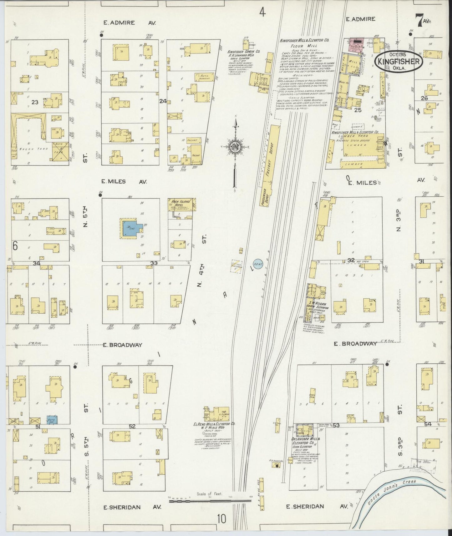Sanborn Fire Insurance Map from Kingfisher, Kingfisher County, Oklahoma (1915), Sheet #0007 - Historic Sanborn Fire Insurance Map Print, vintage old map wall art, antique decor, genealogy gift, Oklahoma Oklahoma map