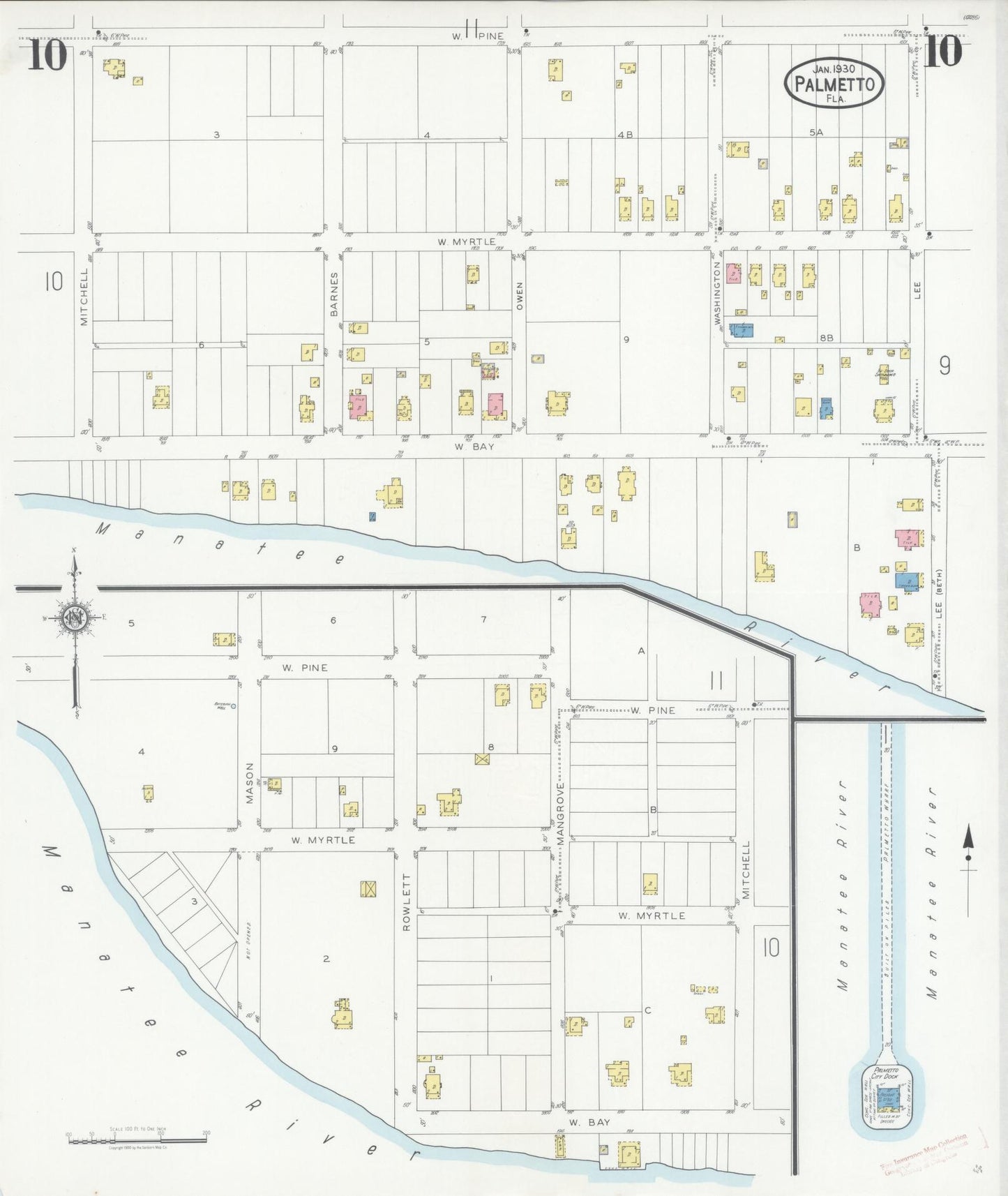 Sanborn Fire Insurance Map from Palmetto, Manatee County, Florida (1930), Sheet #0010 - Historic Sanborn Fire Insurance Map Print, vintage old map wall art, antique decor, genealogy gift, Florida Florida map