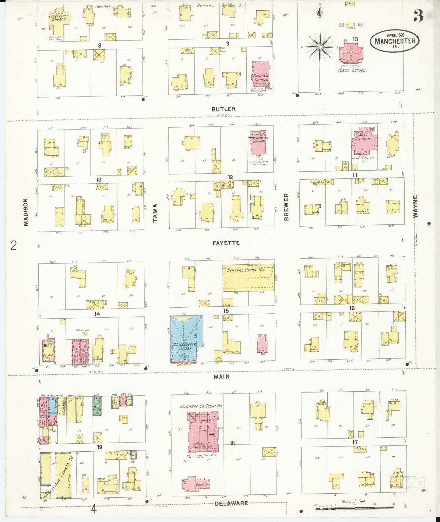 Sanborn Fire Insurance Map from Manchester, Delaware County, Iowa (1899), Sheet #0003 - Historic Sanborn Fire Insurance Map Print, vintage old map wall art, antique decor, genealogy gift, Manchester Delaware map