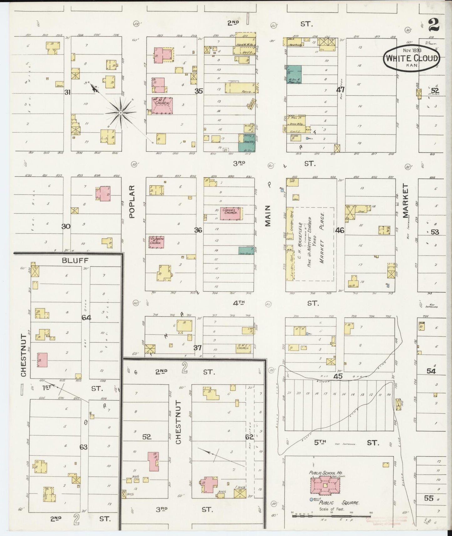 Sanborn Fire Insurance Map from White Cloud, Doniphan County, Kansas (1893), Sheet #0002 - Complete Map Set gallery image, historic Sanborn map, vintage wall art, Kansas Kansas