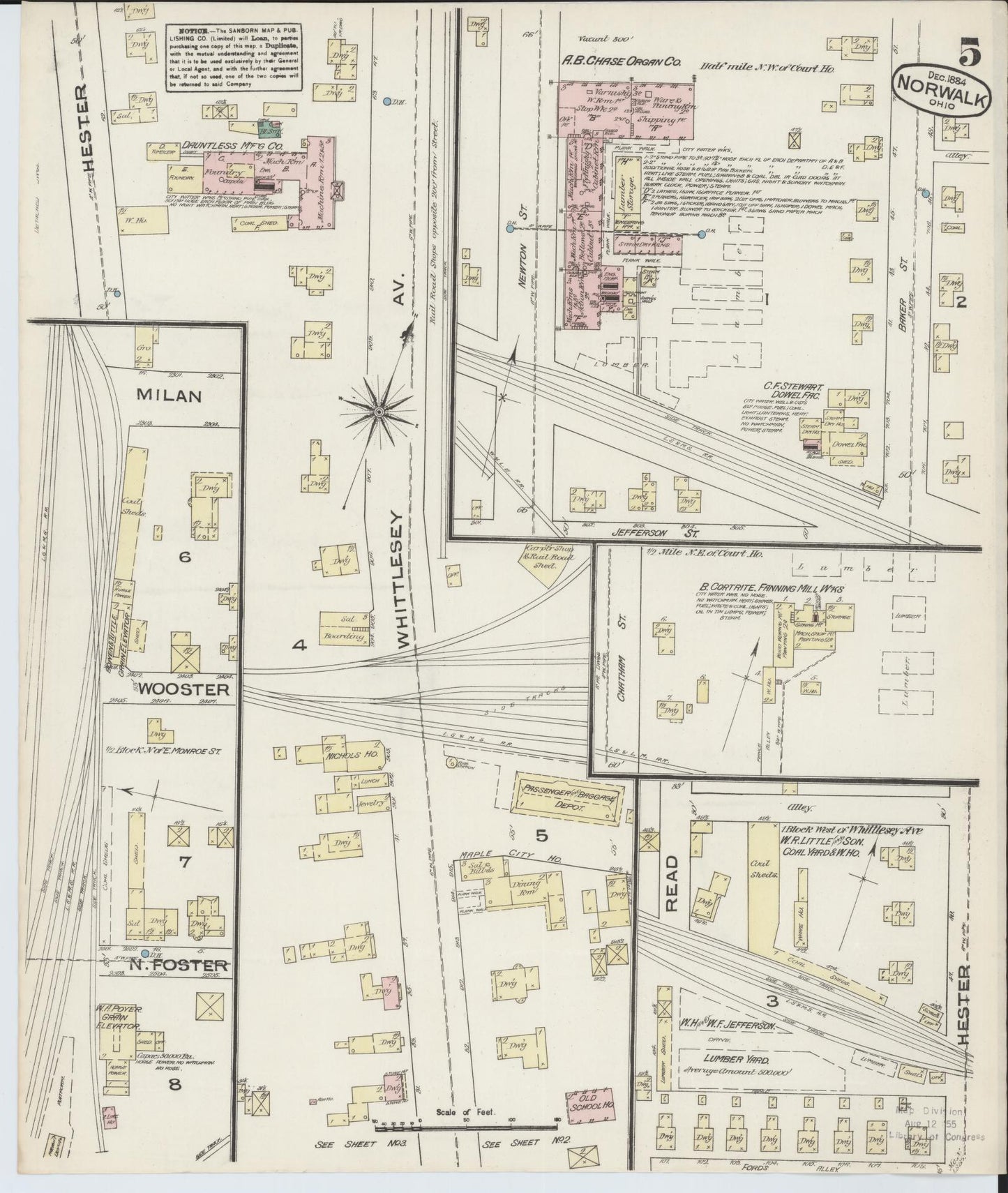 Sanborn Fire Insurance Map from Norwalk, Huron County, Ohio (1884), Sheet #0005 - Complete Map Set gallery image, historic Sanborn map, vintage wall art, Ohio Ohio