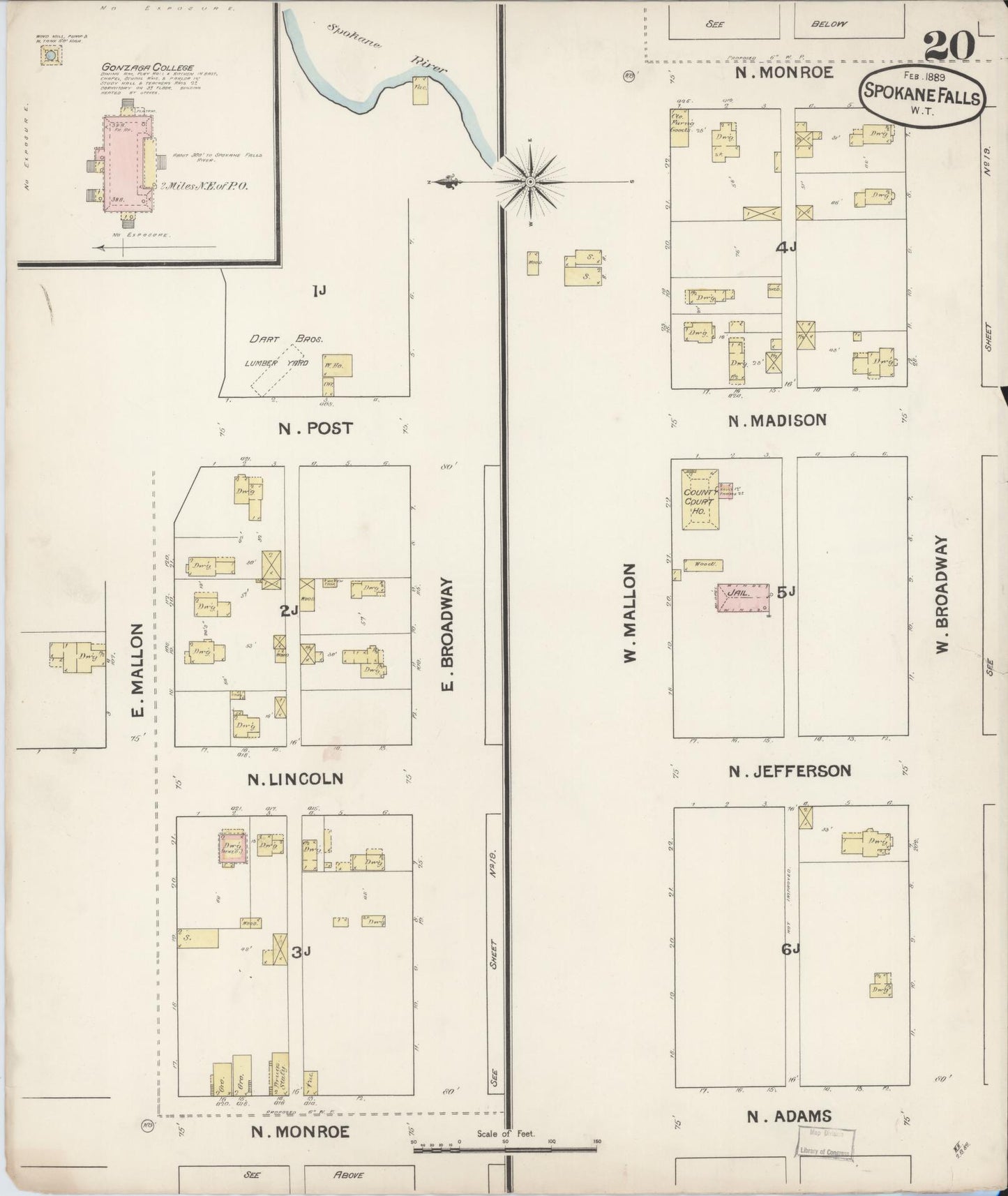 Sanborn Fire Insurance Map from Spokane, Spokane County, Washington (1889), Sheet #0020 - Complete Map Set gallery image, historic Sanborn map, vintage wall art, Washington Washington